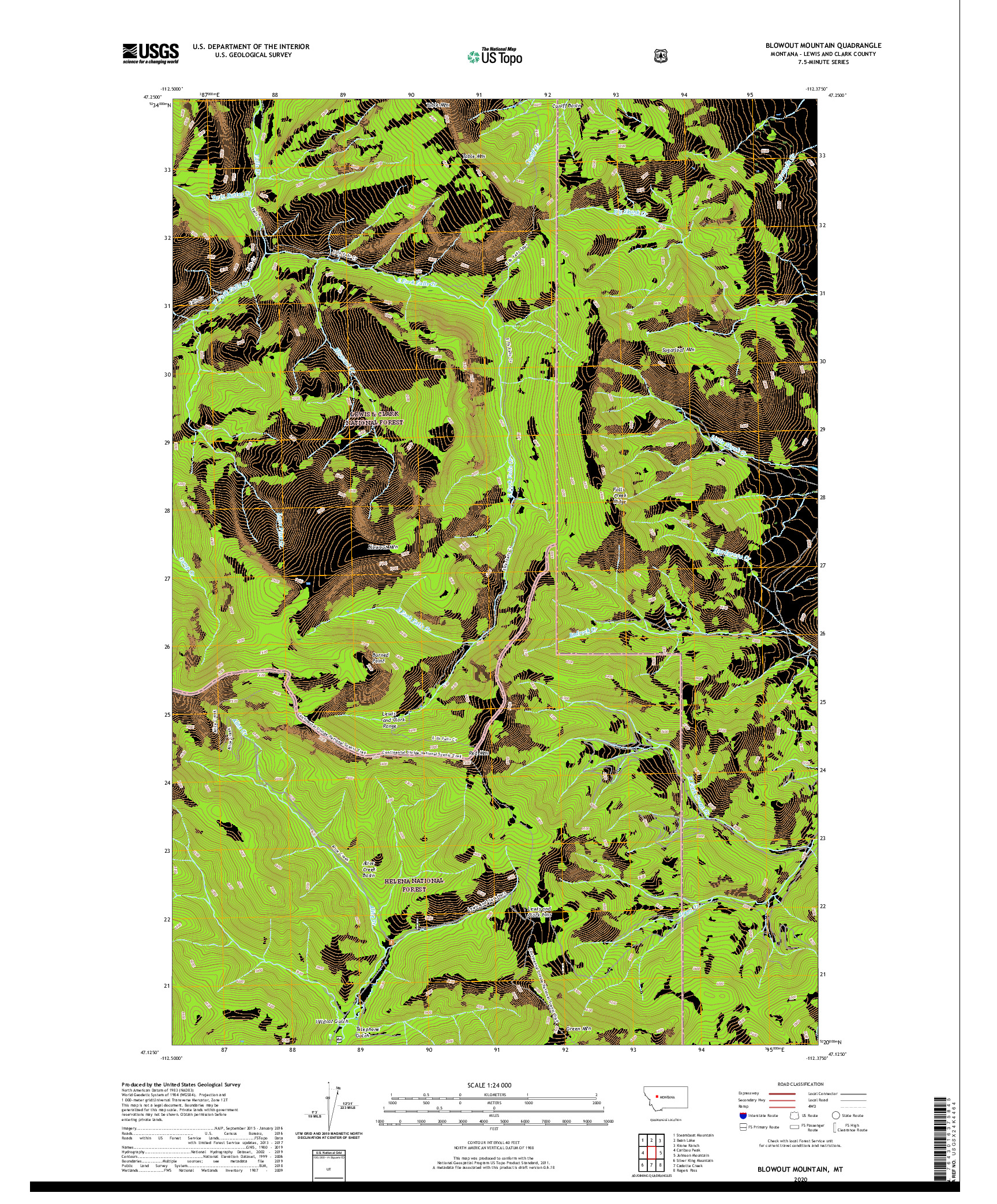 USGS US TOPO 7.5-MINUTE MAP FOR BLOWOUT MOUNTAIN, MT 2020