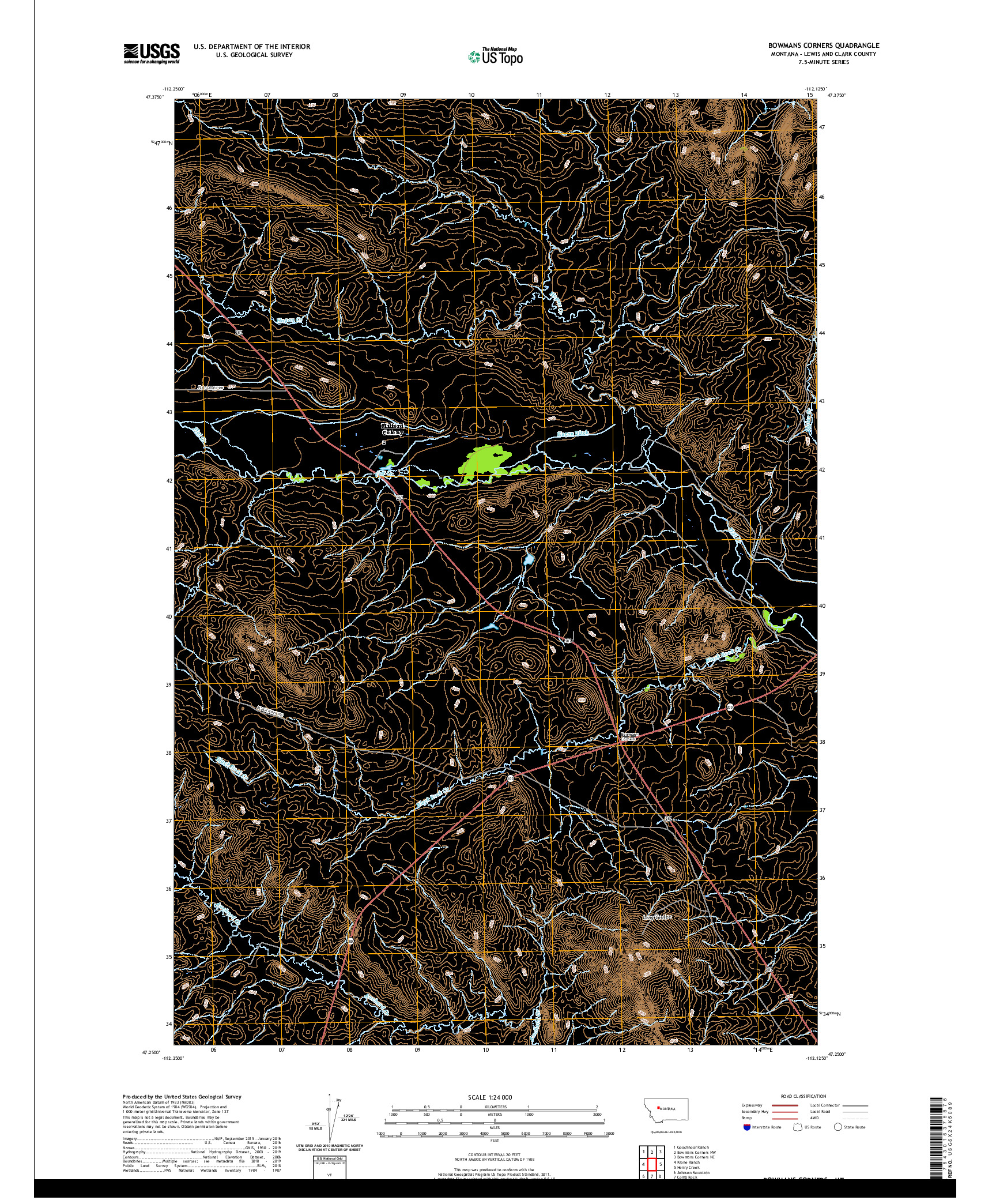 USGS US TOPO 7.5-MINUTE MAP FOR BOWMANS CORNERS, MT 2020