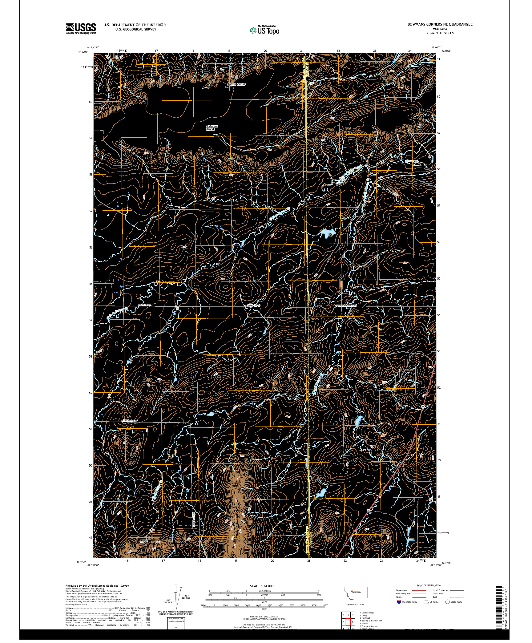USGS US TOPO 7.5-MINUTE MAP FOR BOWMANS CORNERS NE, MT 2020