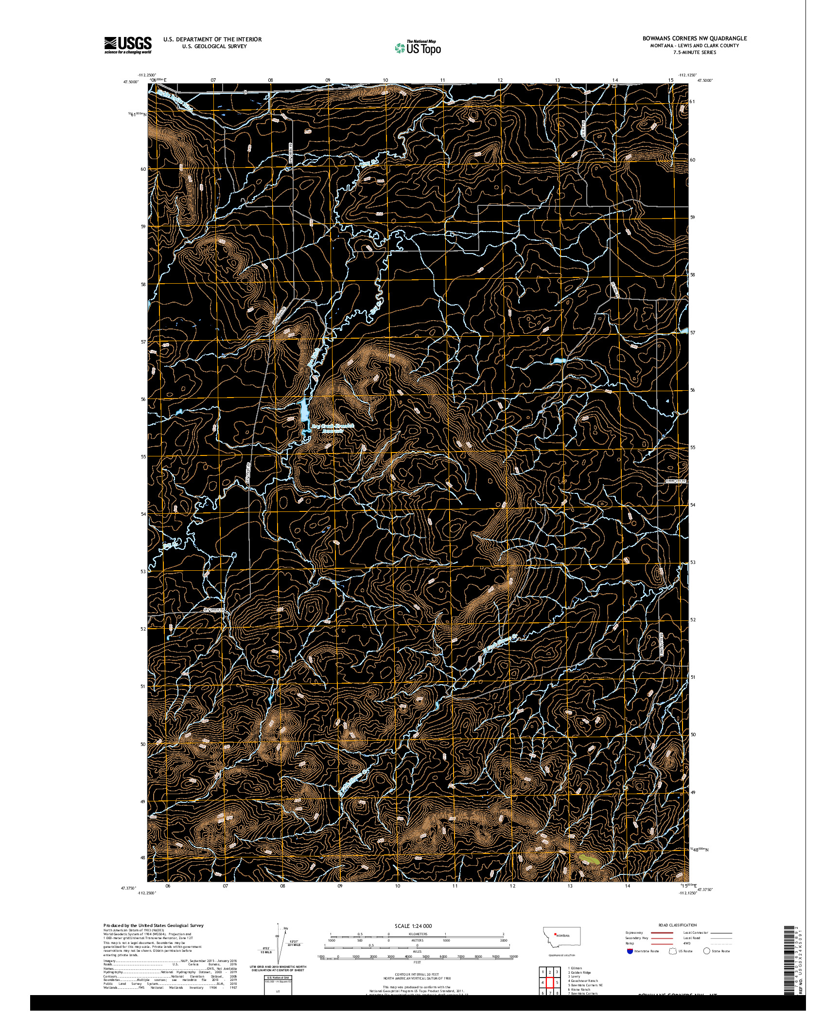 USGS US TOPO 7.5-MINUTE MAP FOR BOWMANS CORNERS NW, MT 2020