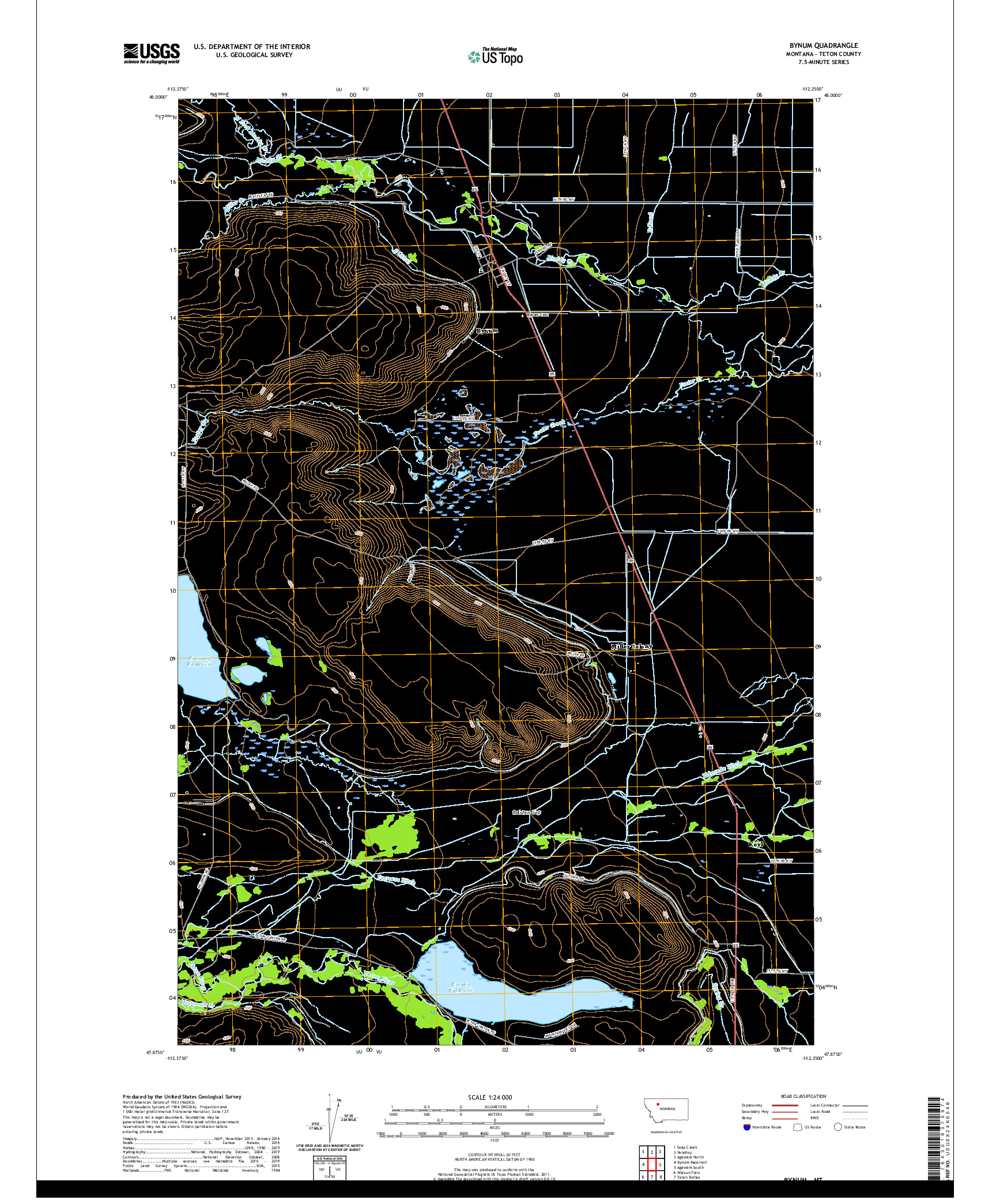 USGS US TOPO 7.5-MINUTE MAP FOR BYNUM, MT 2020