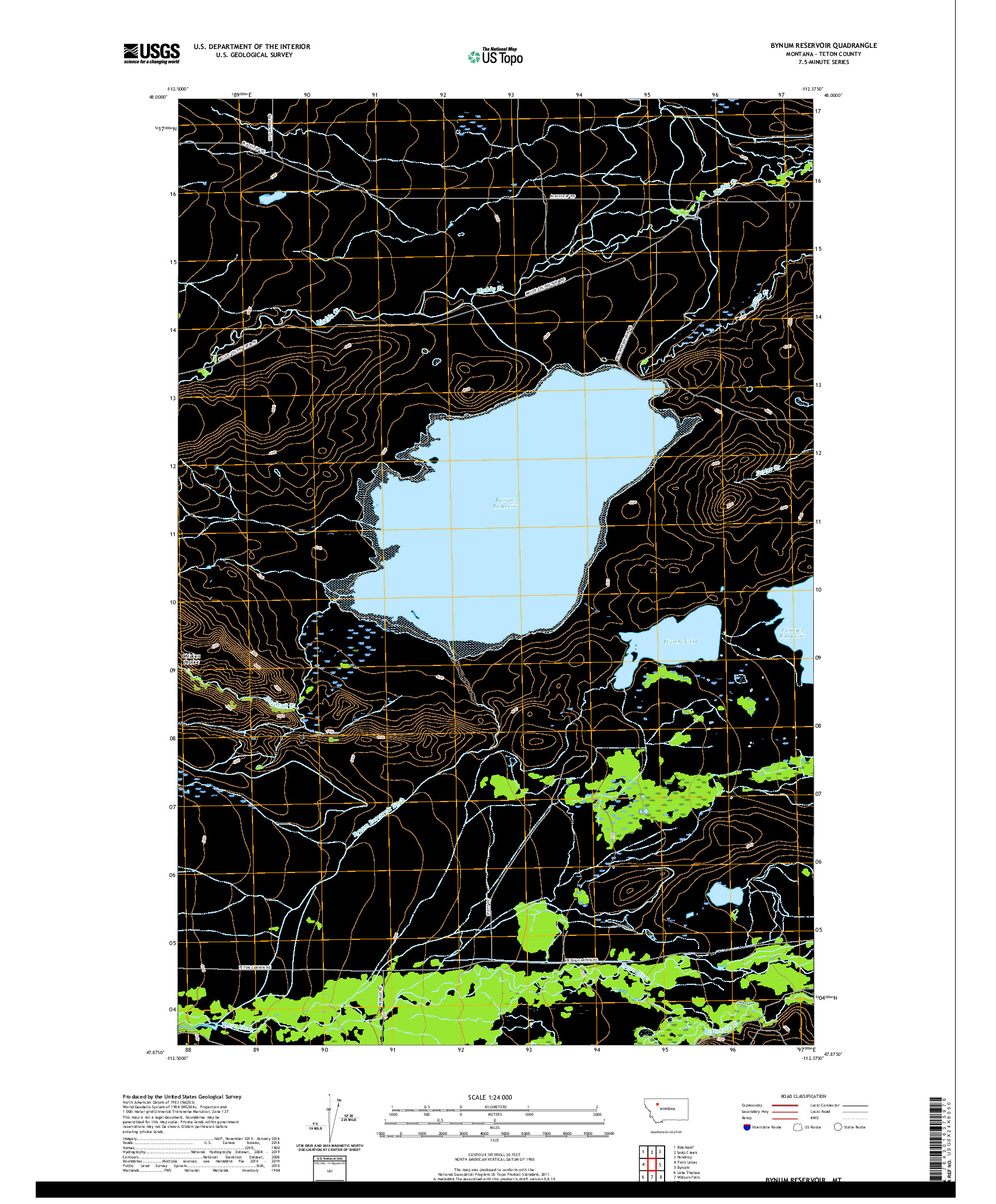 USGS US TOPO 7.5-MINUTE MAP FOR BYNUM RESERVOIR, MT 2020