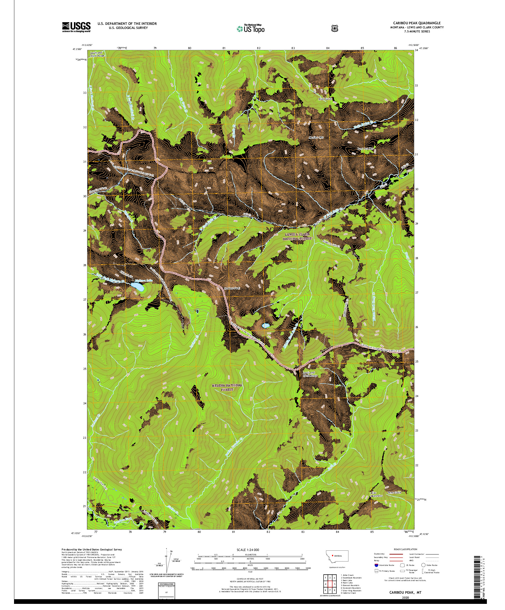 USGS US TOPO 7.5-MINUTE MAP FOR CARIBOU PEAK, MT 2020