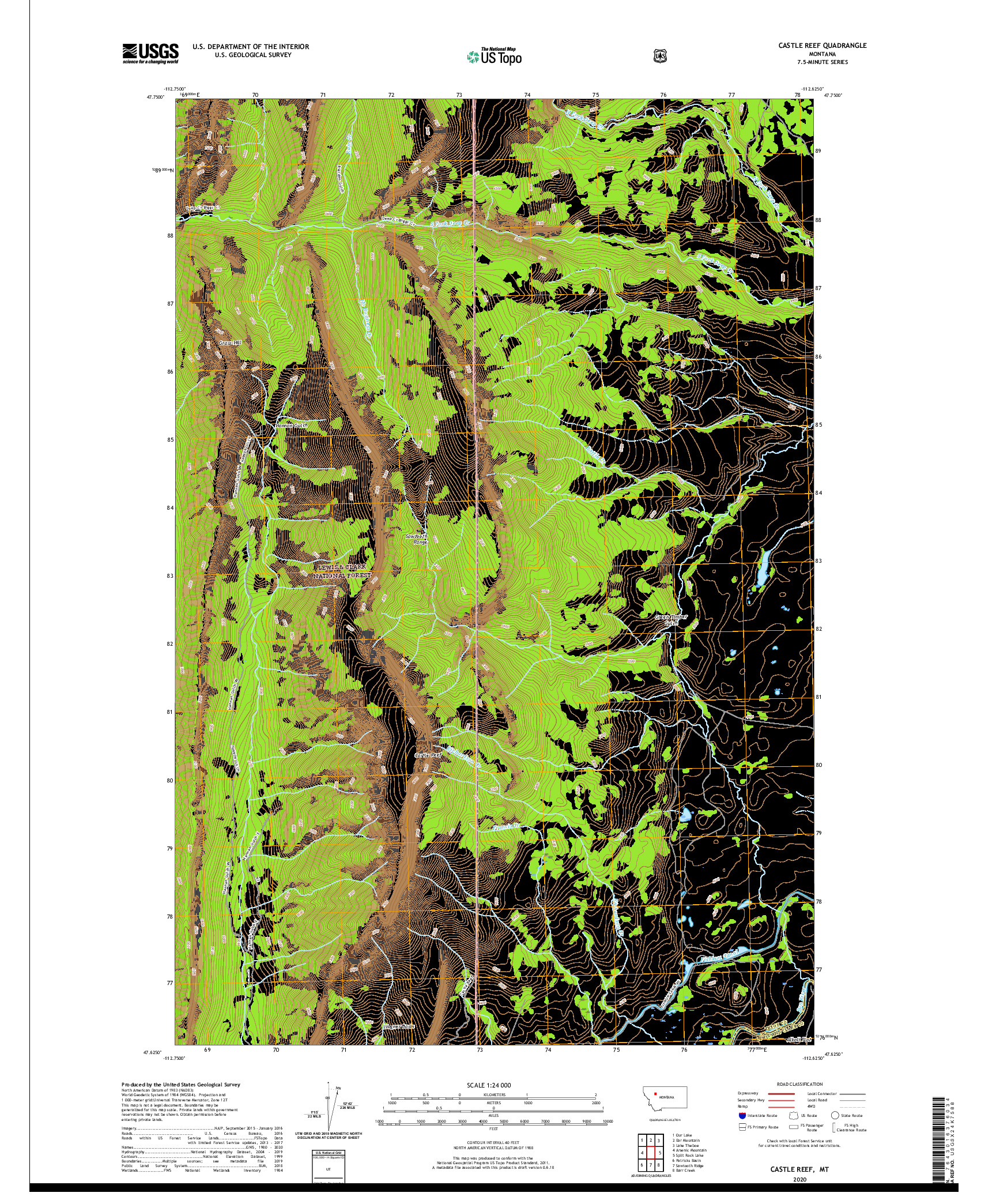 USGS US TOPO 7.5-MINUTE MAP FOR CASTLE REEF, MT 2020