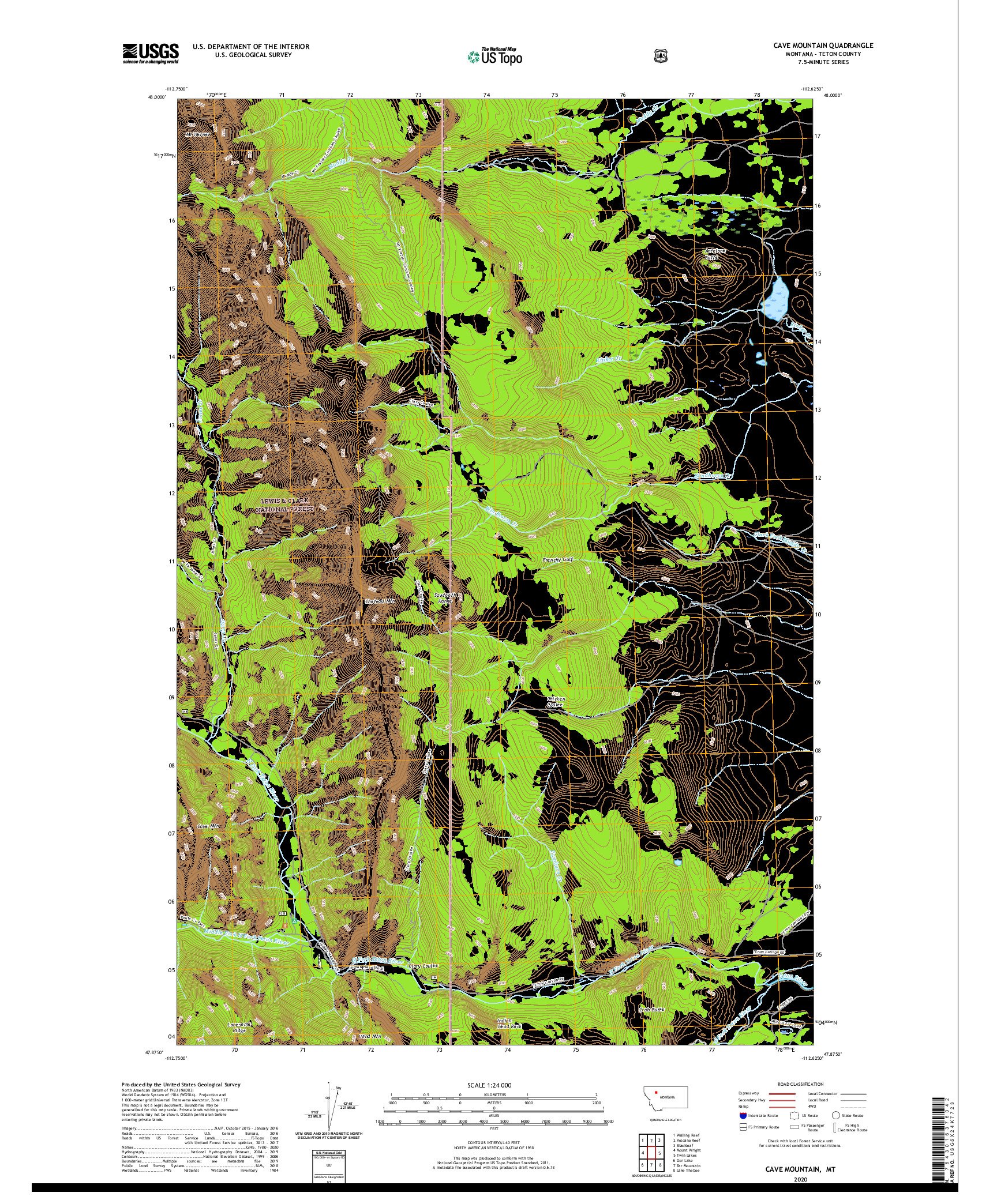 USGS US TOPO 7.5-MINUTE MAP FOR CAVE MOUNTAIN, MT 2020