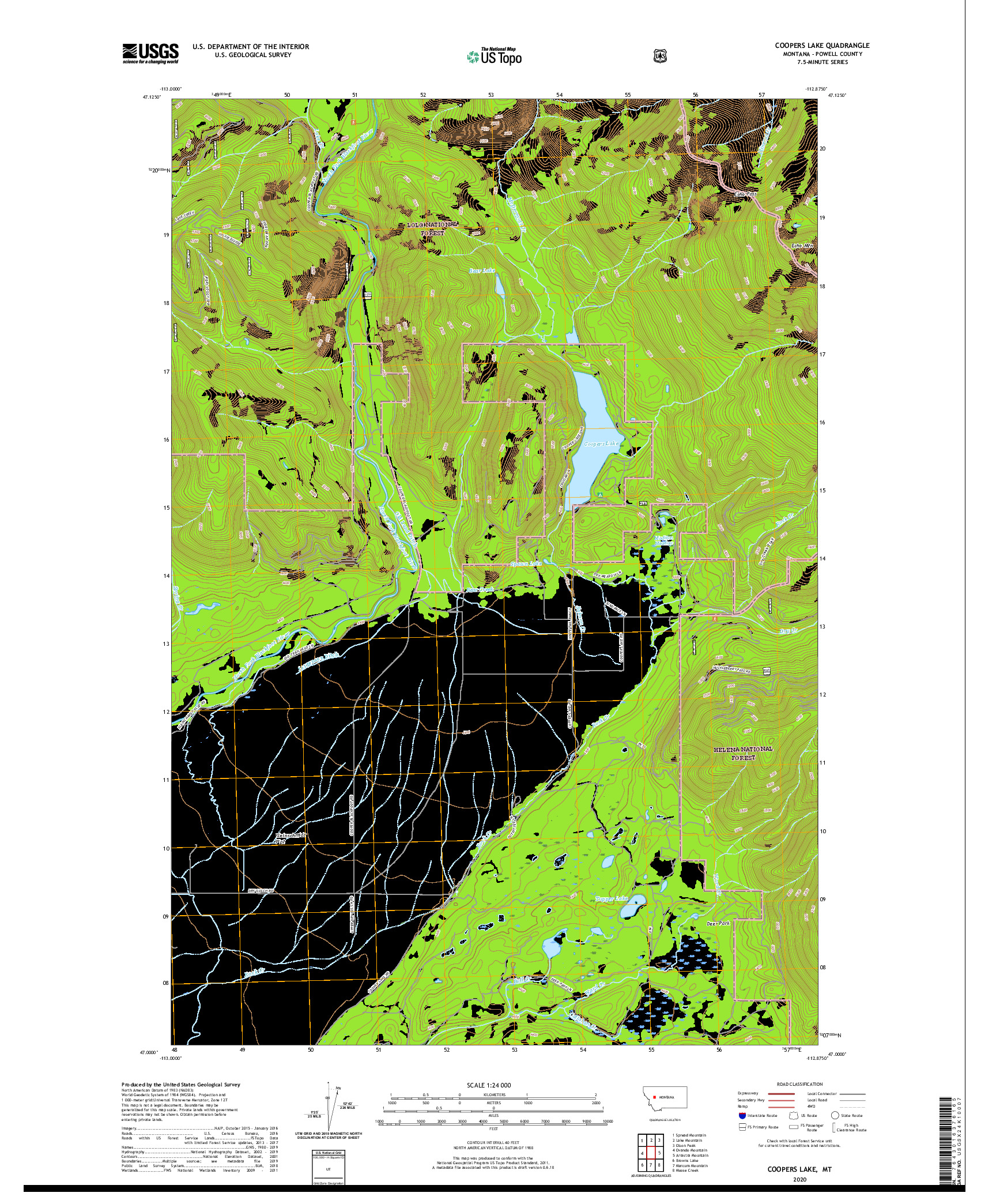 USGS US TOPO 7.5-MINUTE MAP FOR COOPERS LAKE, MT 2020