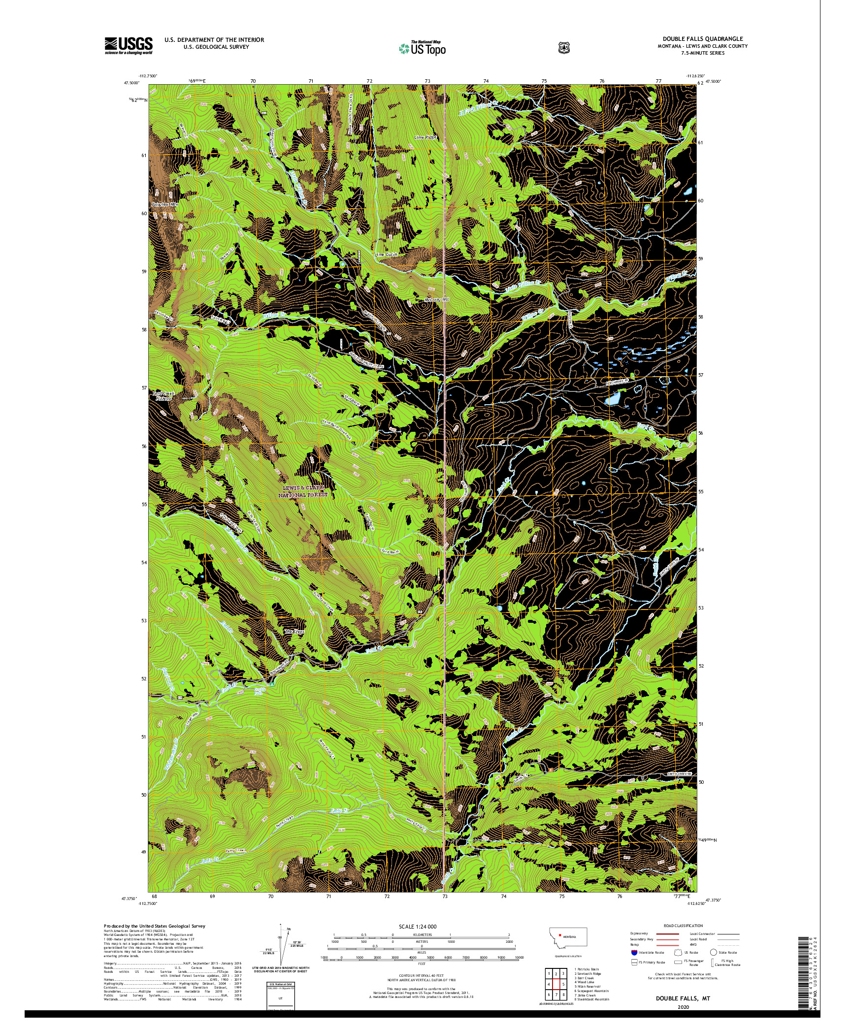 USGS US TOPO 7.5-MINUTE MAP FOR DOUBLE FALLS, MT 2020