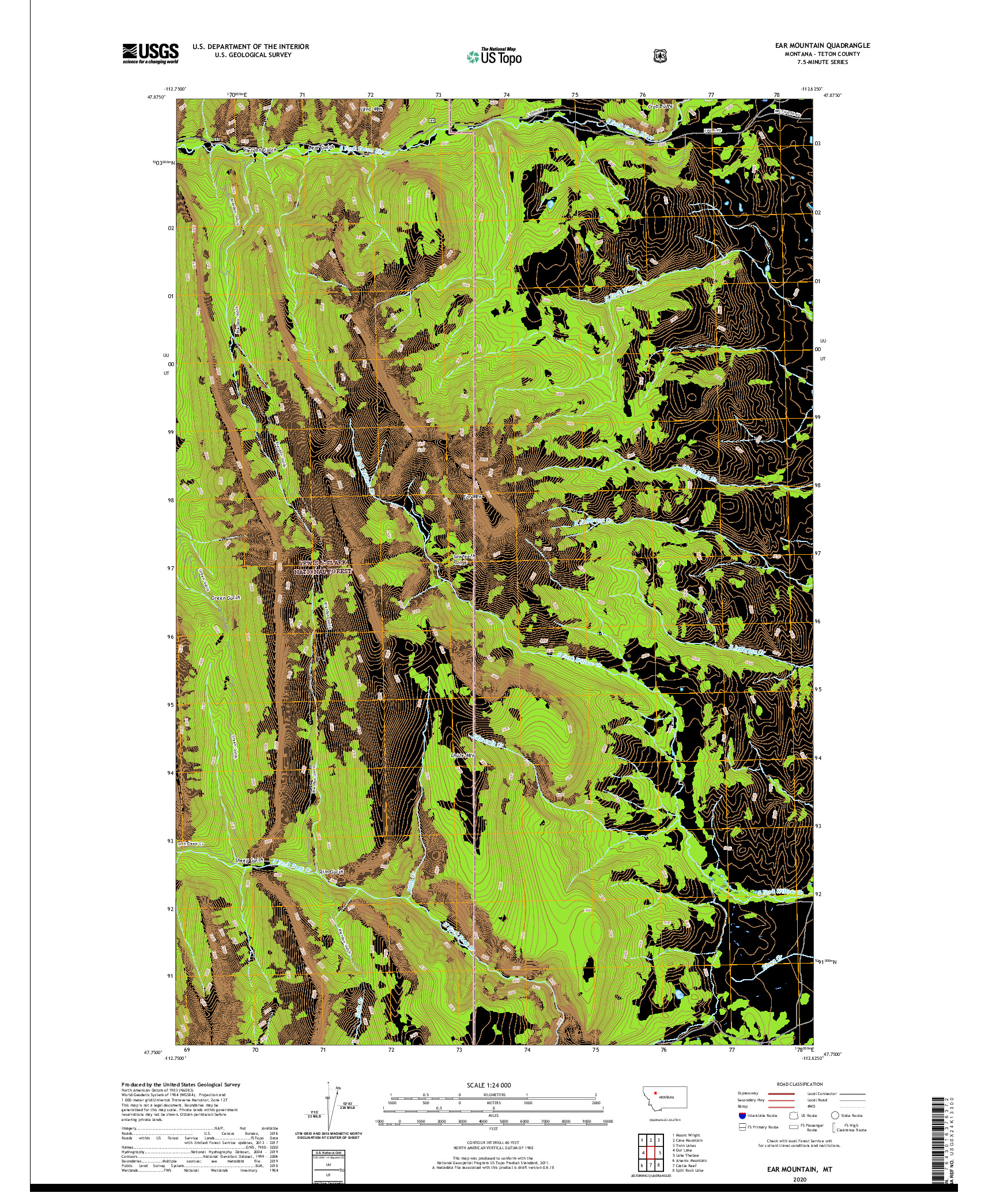 USGS US TOPO 7.5-MINUTE MAP FOR EAR MOUNTAIN, MT 2020