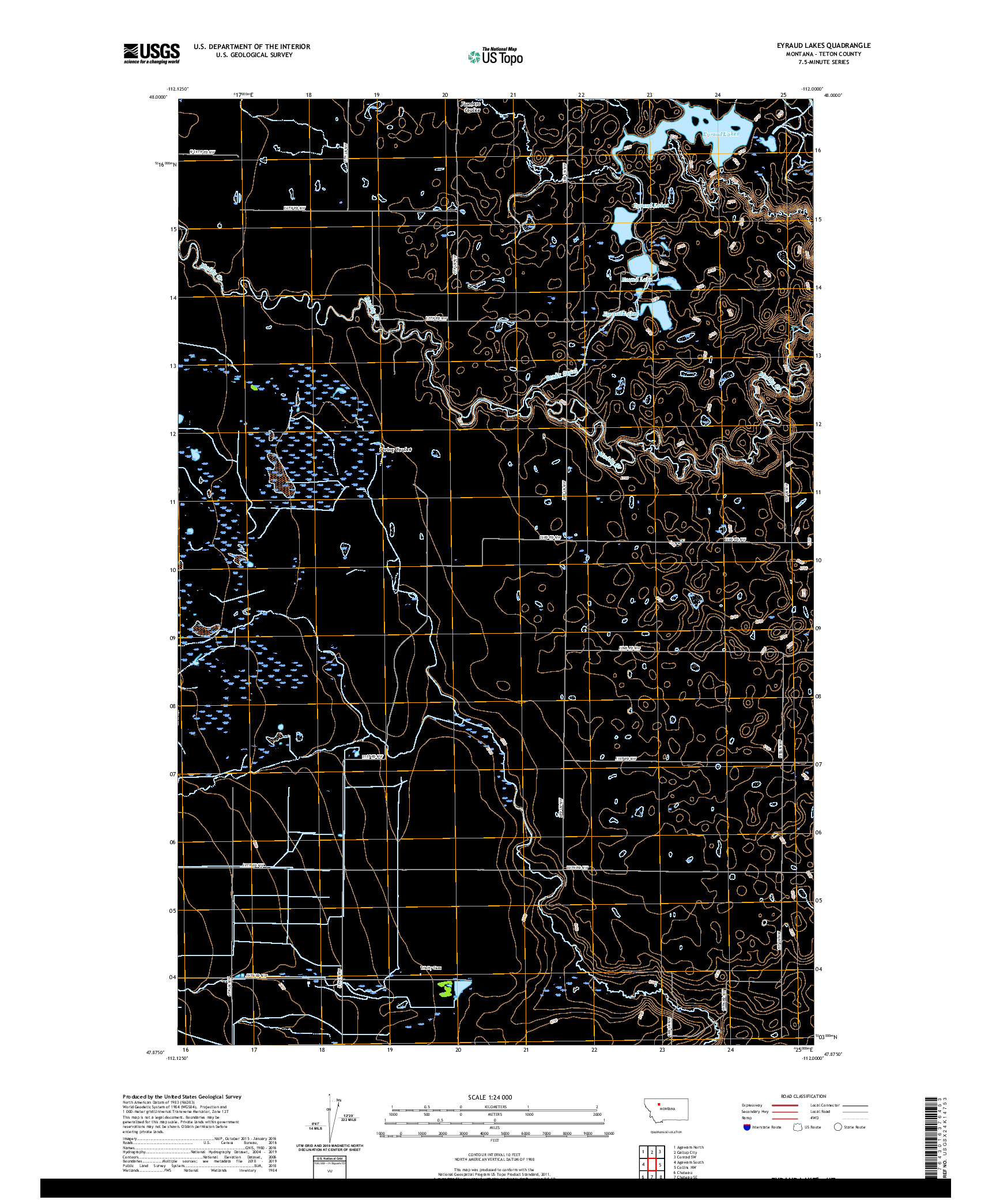 USGS US TOPO 7.5-MINUTE MAP FOR EYRAUD LAKES, MT 2020