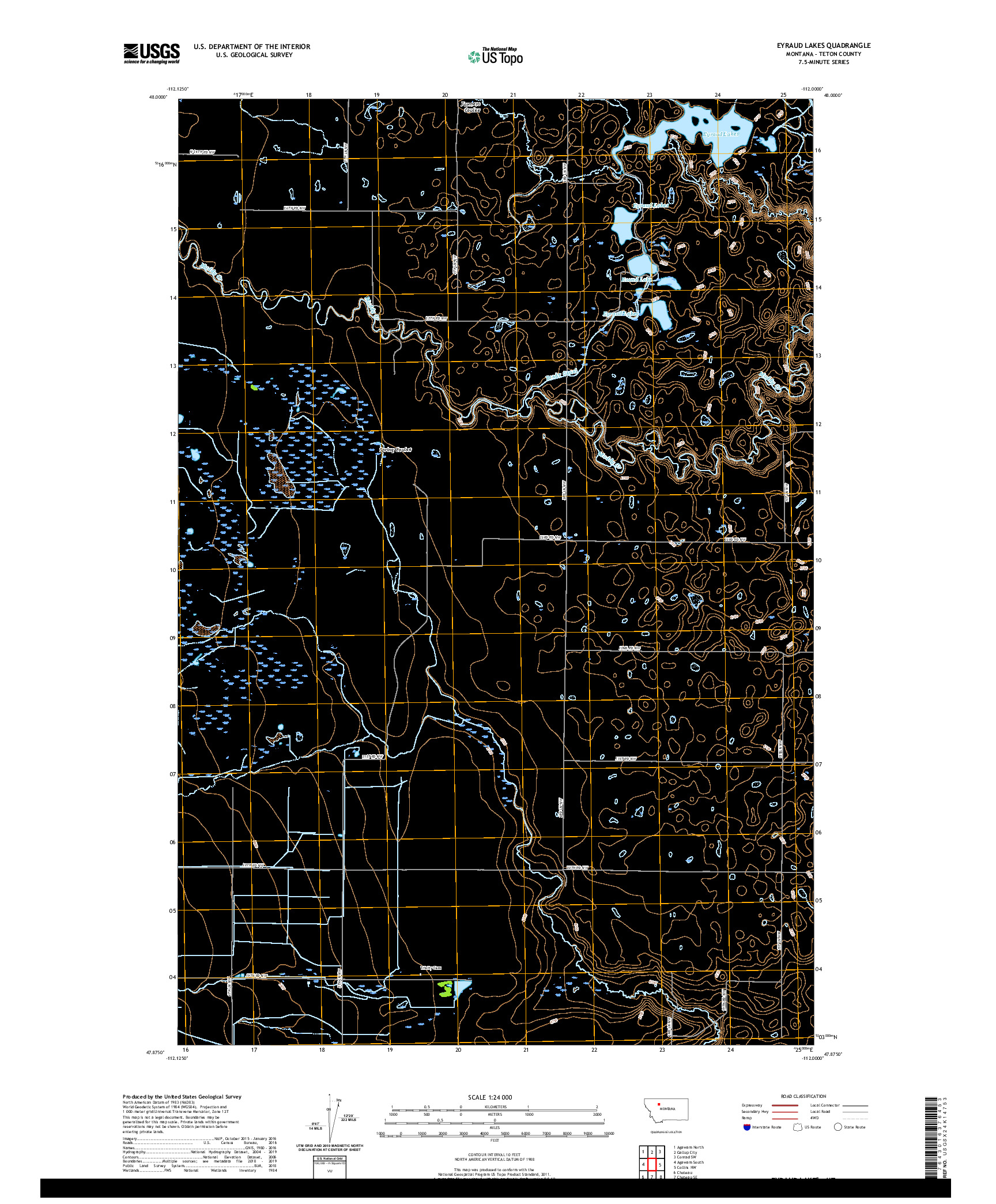 USGS US TOPO 7.5-MINUTE MAP FOR EYRAUD LAKES, MT 2020