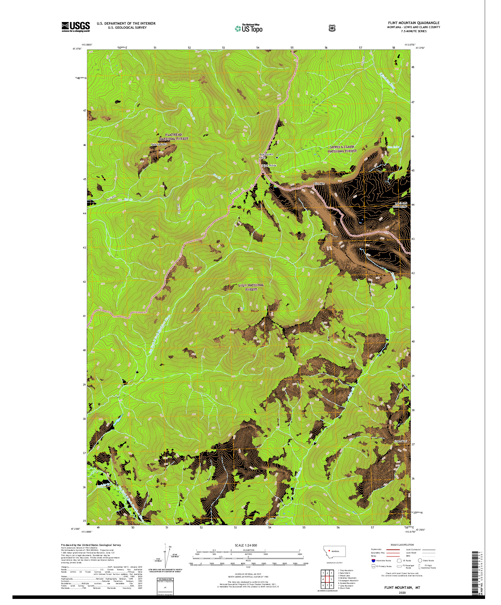 USGS US TOPO 7.5-MINUTE MAP FOR FLINT MOUNTAIN, MT 2020