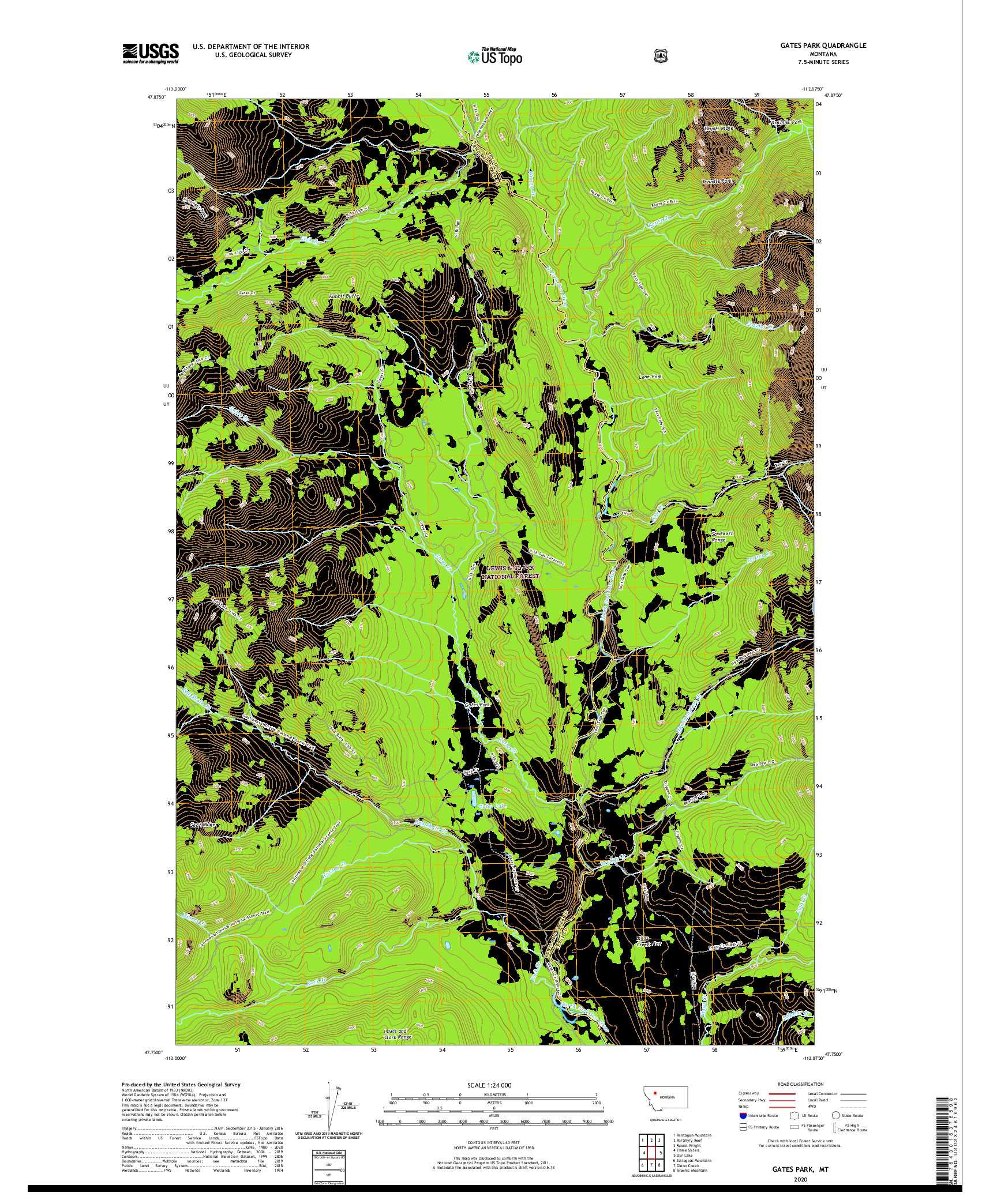 USGS US TOPO 7.5-MINUTE MAP FOR GATES PARK, MT 2020