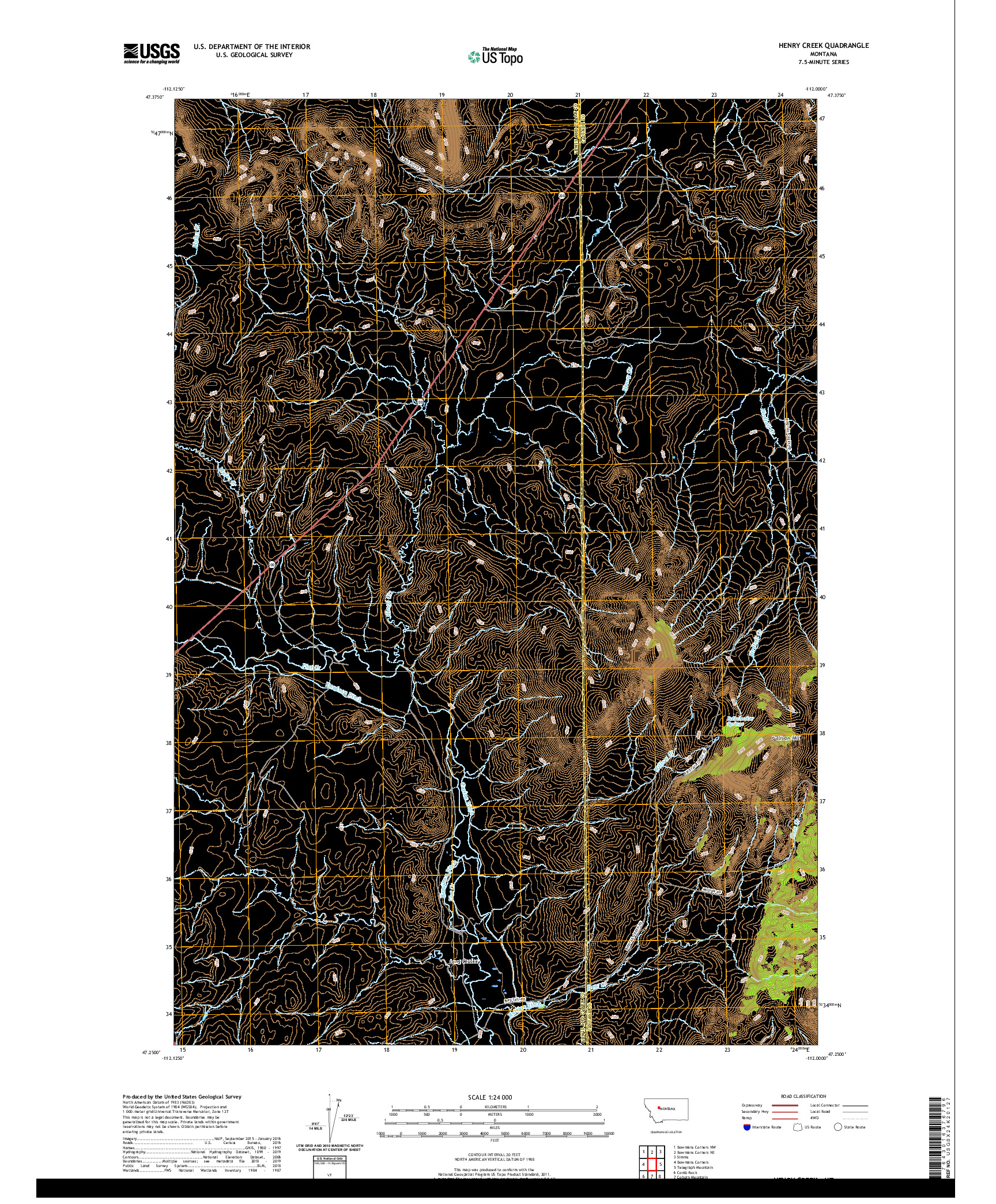 USGS US TOPO 7.5-MINUTE MAP FOR HENRY CREEK, MT 2020