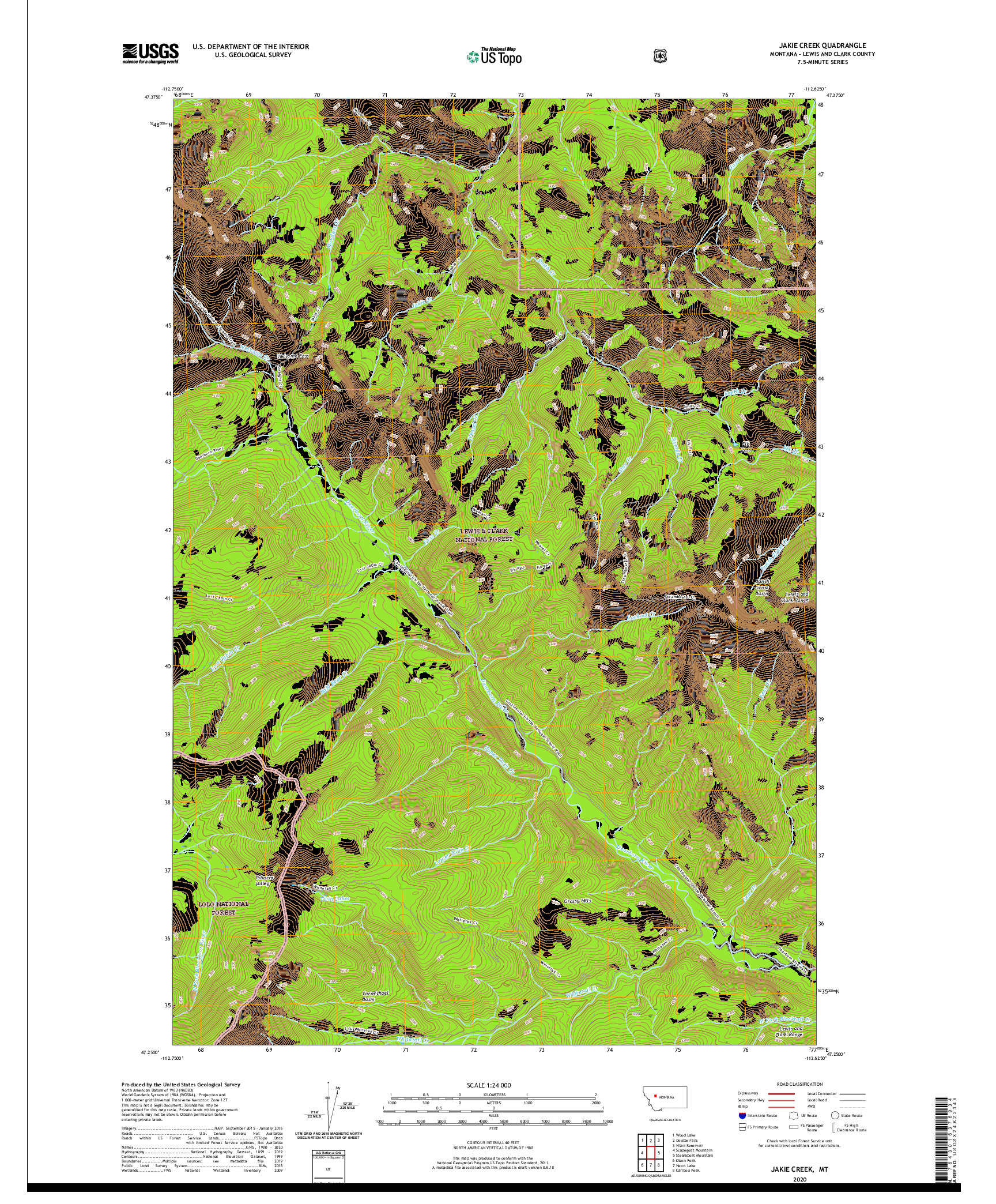 USGS US TOPO 7.5-MINUTE MAP FOR JAKIE CREEK, MT 2020