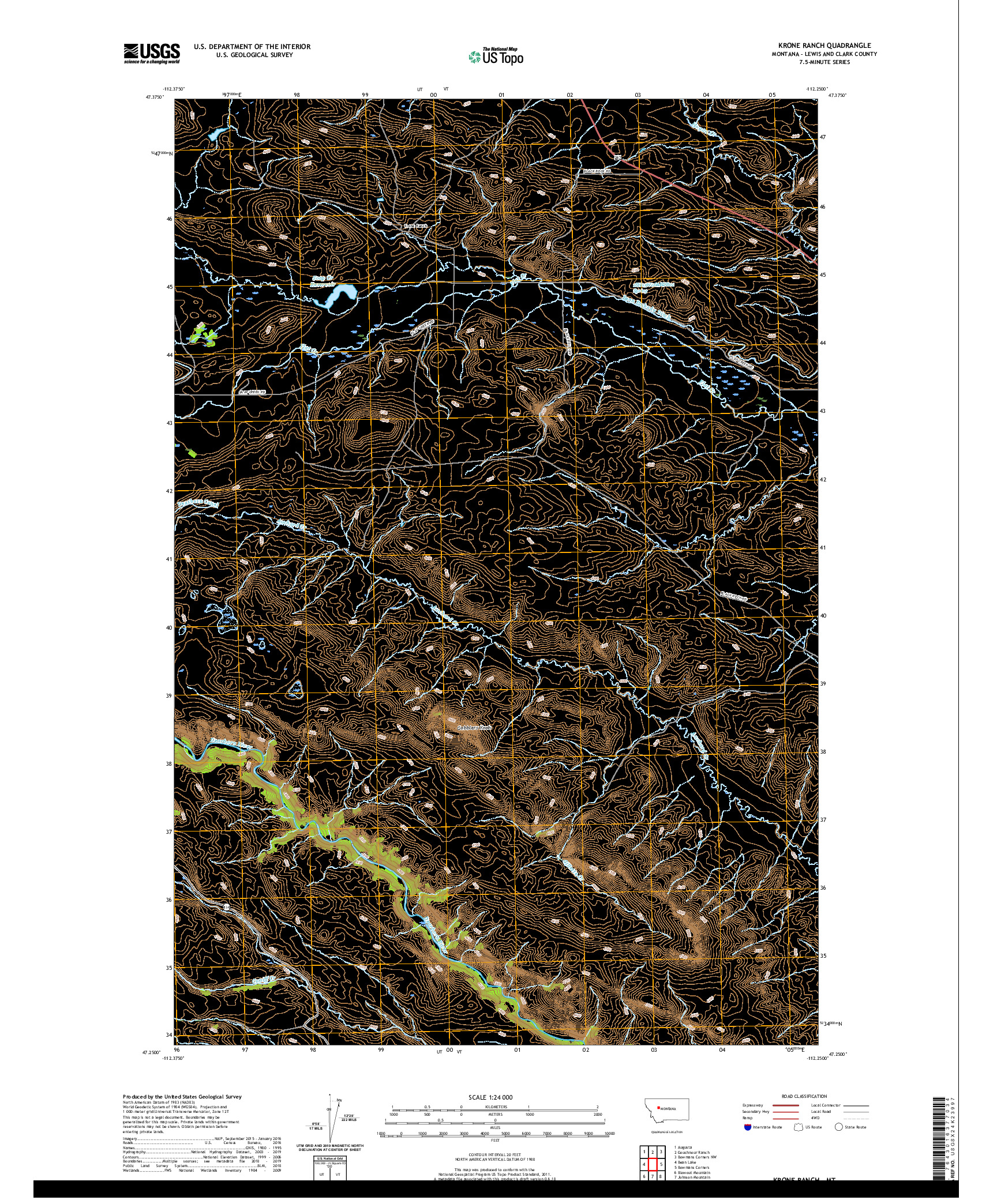 USGS US TOPO 7.5-MINUTE MAP FOR KRONE RANCH, MT 2020