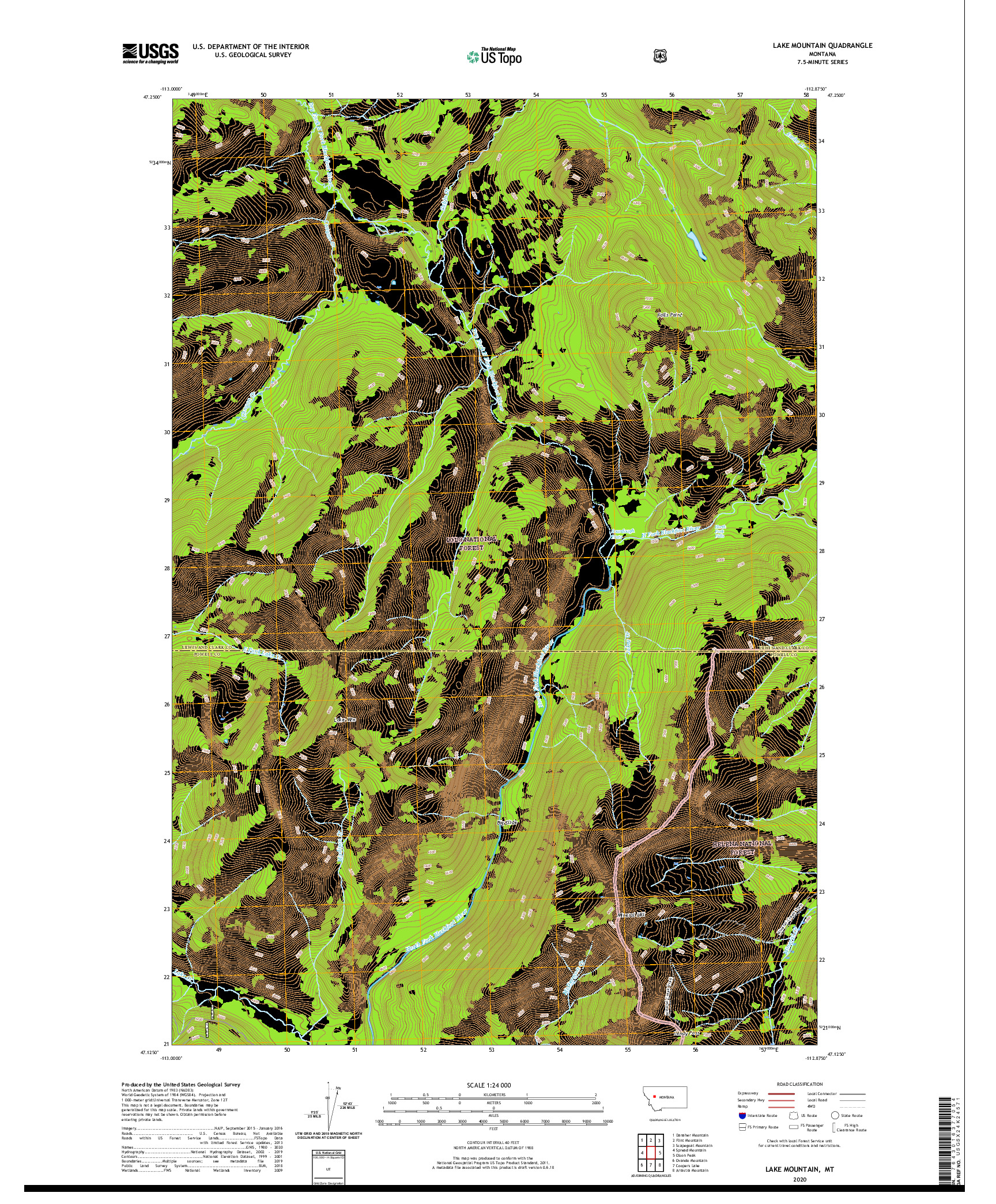 USGS US TOPO 7.5-MINUTE MAP FOR LAKE MOUNTAIN, MT 2020