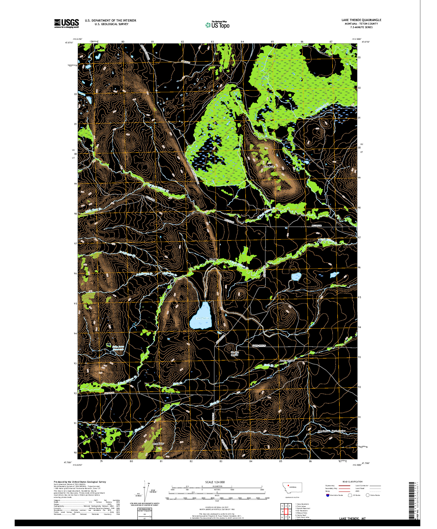 USGS US TOPO 7.5-MINUTE MAP FOR LAKE THEBOE, MT 2020