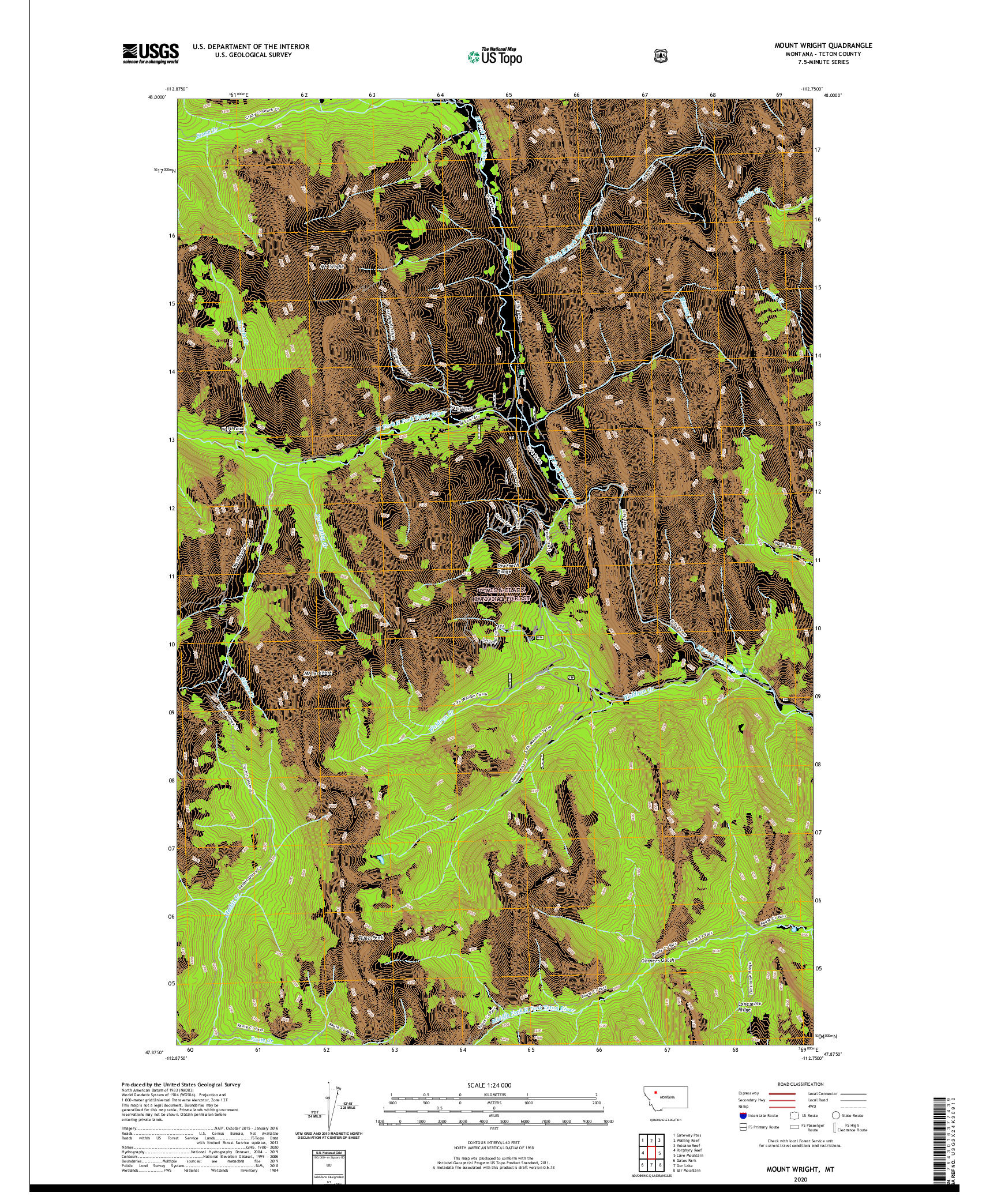 USGS US TOPO 7.5-MINUTE MAP FOR MOUNT WRIGHT, MT 2020