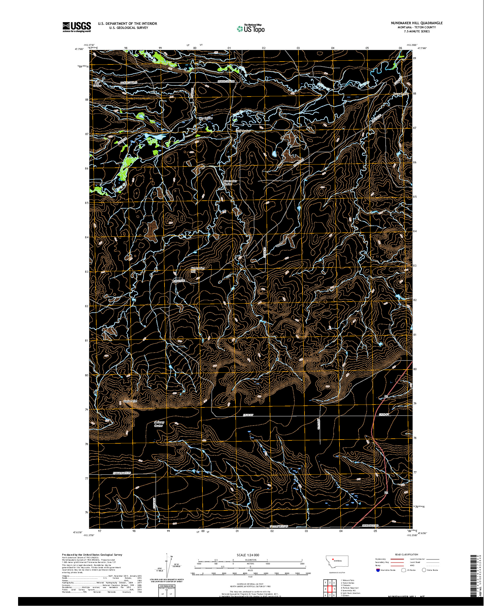 USGS US TOPO 7.5-MINUTE MAP FOR NUNEMAKER HILL, MT 2020