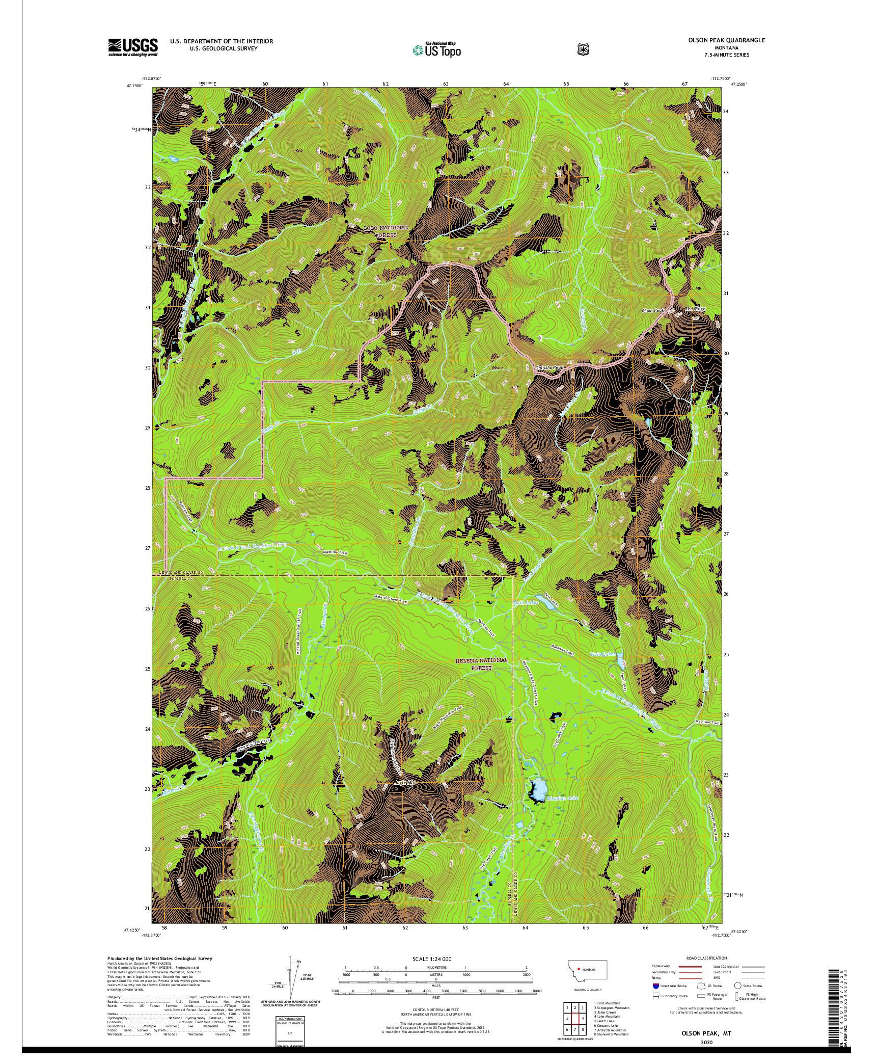 USGS US TOPO 7.5-MINUTE MAP FOR OLSON PEAK, MT 2020