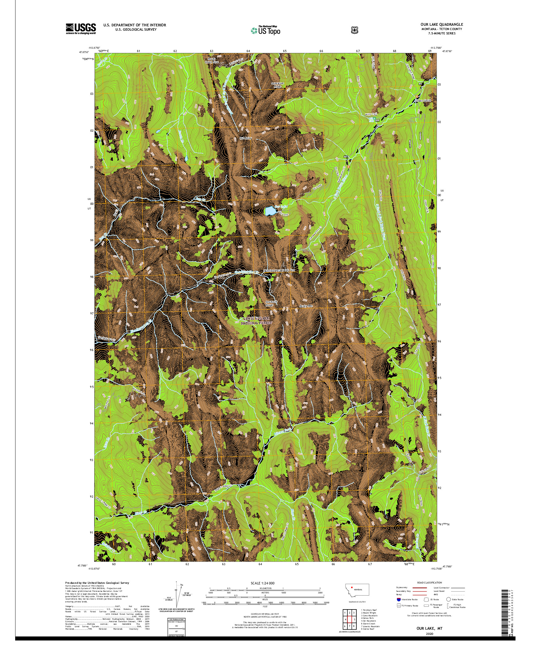 USGS US TOPO 7.5-MINUTE MAP FOR OUR LAKE, MT 2020