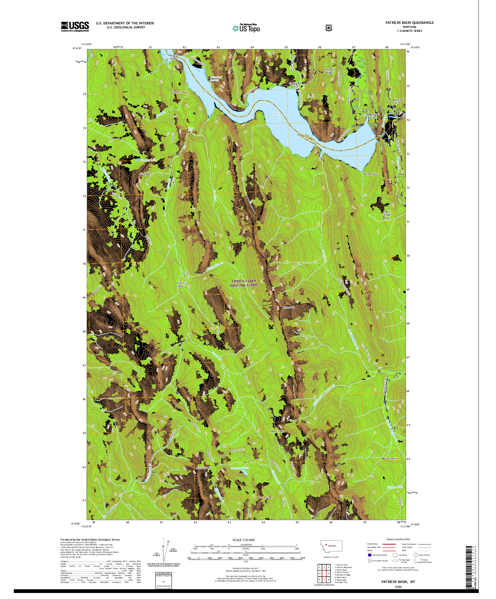 USGS US TOPO 7.5-MINUTE MAP FOR PATRICKS BASIN, MT 2020