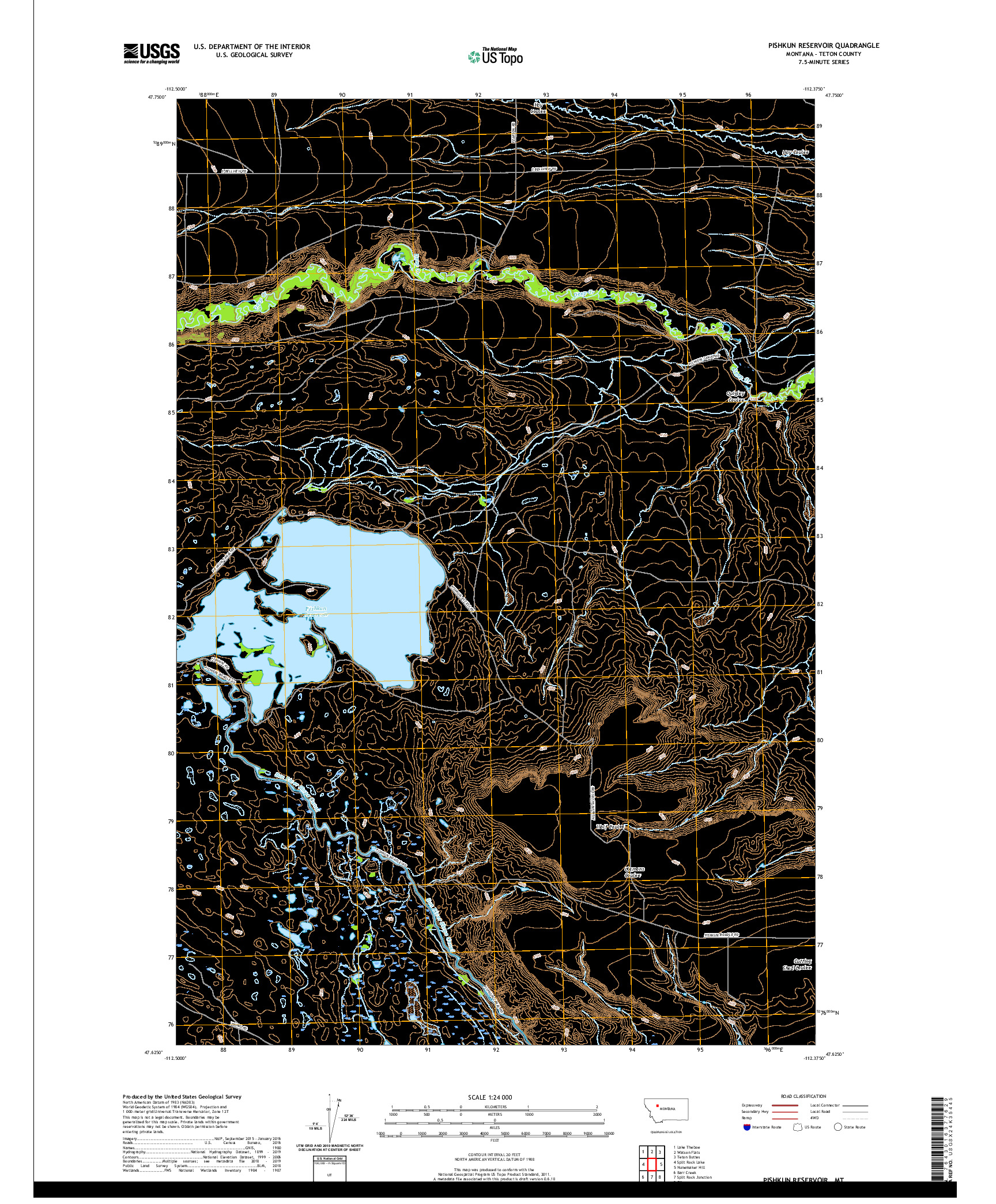 USGS US TOPO 7.5-MINUTE MAP FOR PISHKUN RESERVOIR, MT 2020