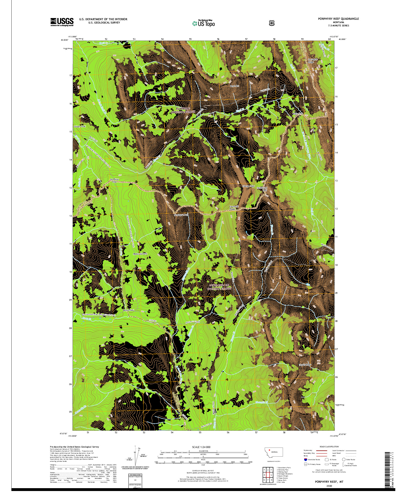 USGS US TOPO 7.5-MINUTE MAP FOR PORPHYRY REEF, MT 2020