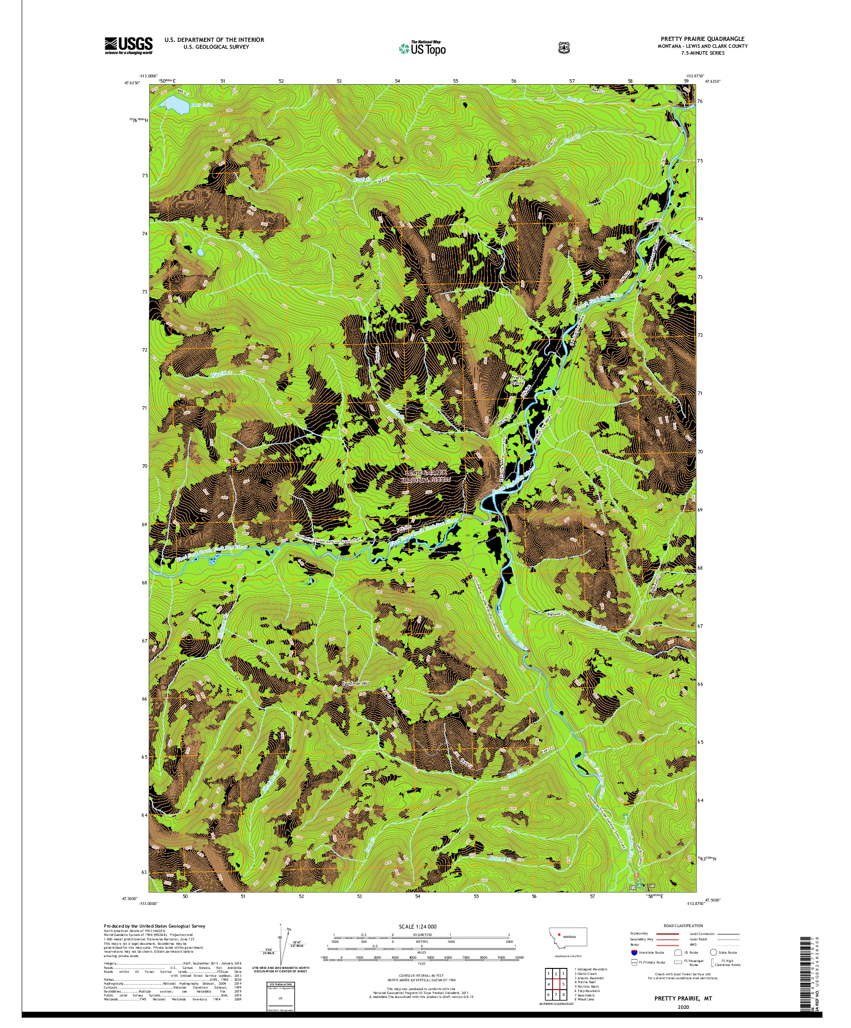 USGS US TOPO 7.5-MINUTE MAP FOR PRETTY PRAIRIE, MT 2020