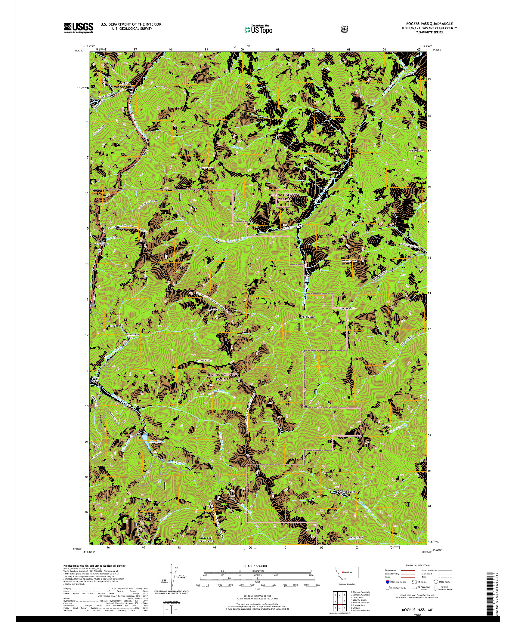 USGS US TOPO 7.5-MINUTE MAP FOR ROGERS PASS, MT 2020