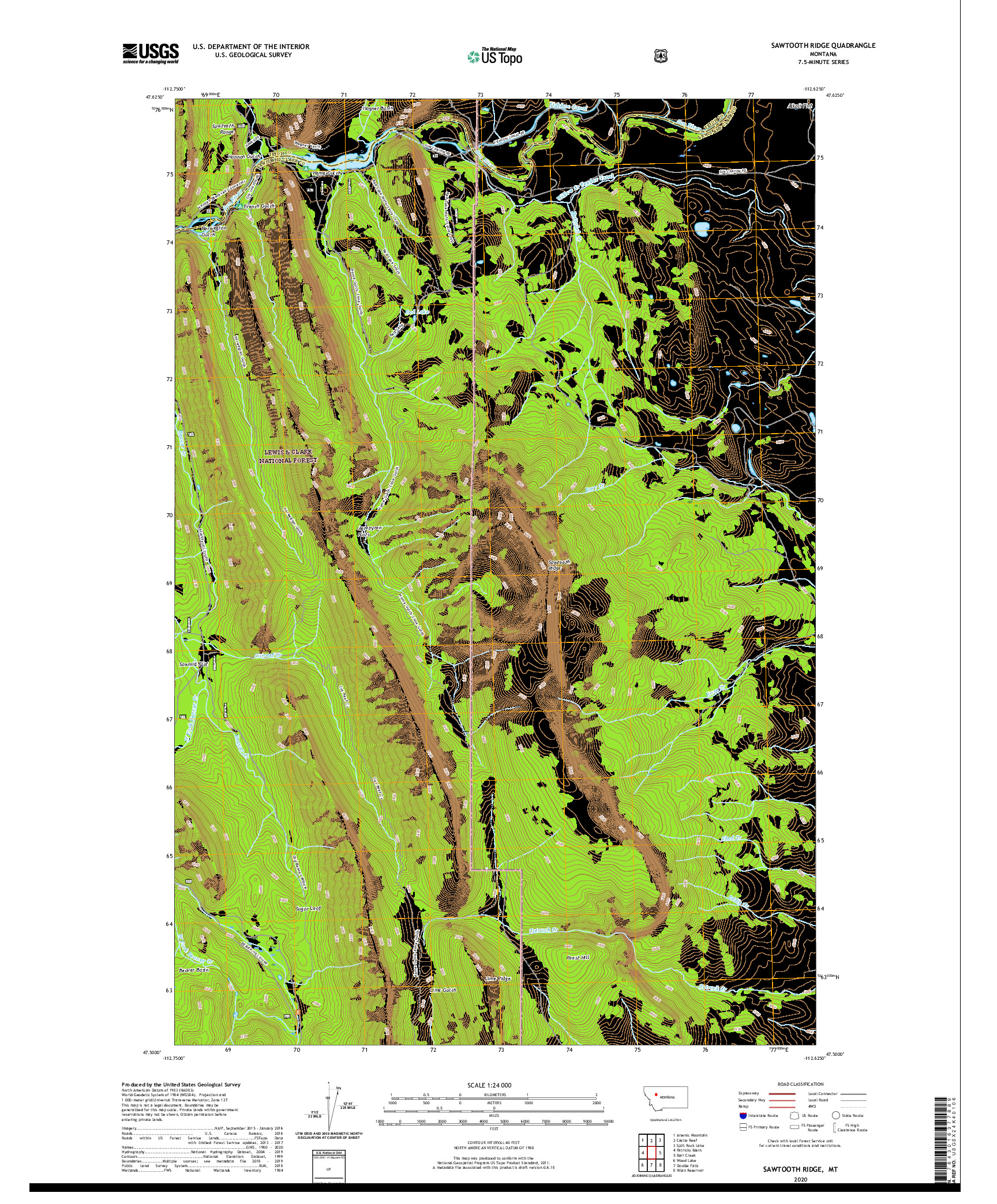 USGS US TOPO 7.5-MINUTE MAP FOR SAWTOOTH RIDGE, MT 2020