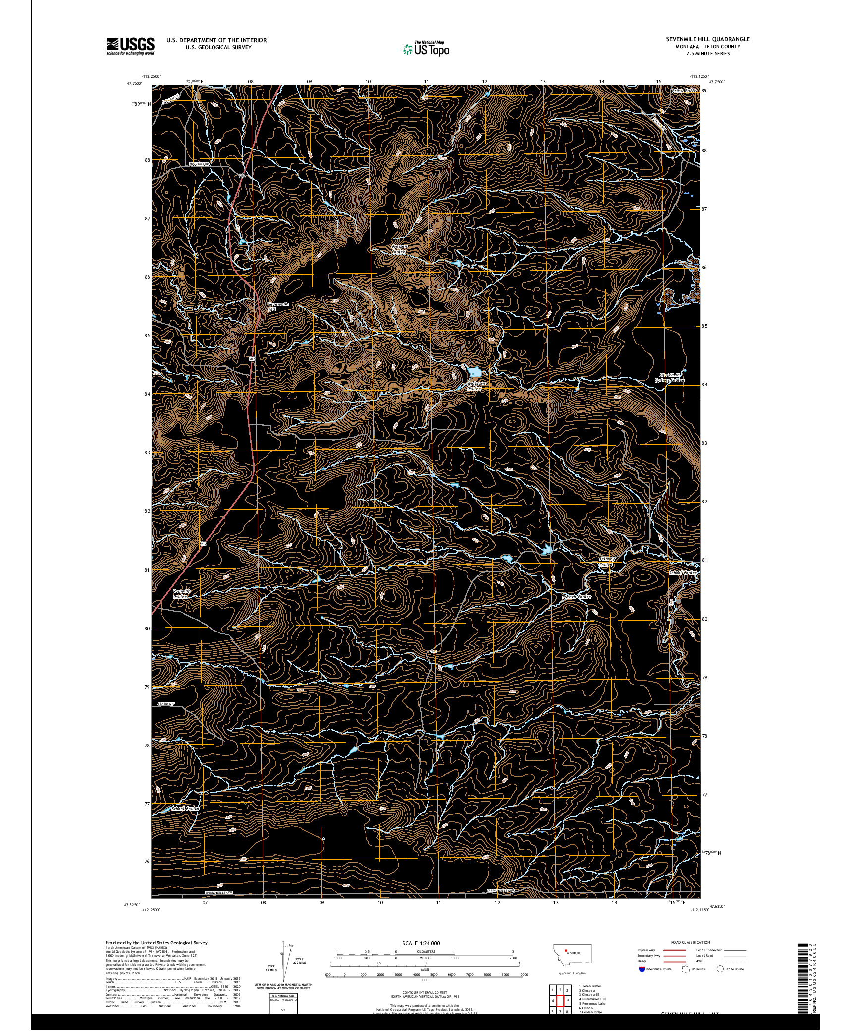 USGS US TOPO 7.5-MINUTE MAP FOR SEVENMILE HILL, MT 2020