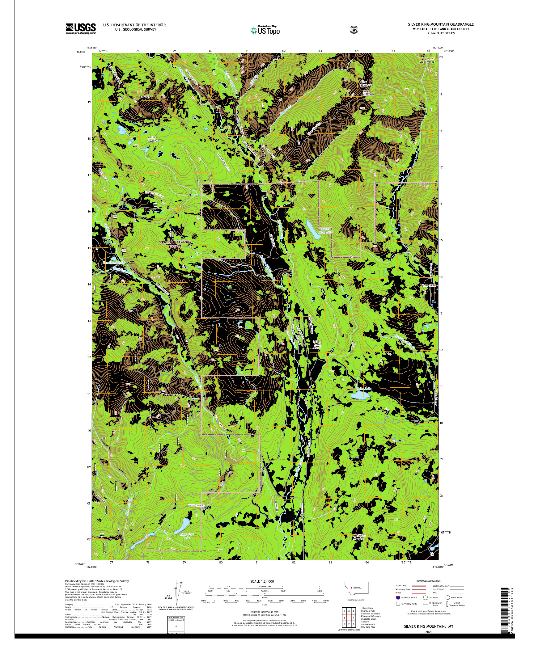 USGS US TOPO 7.5-MINUTE MAP FOR SILVER KING MOUNTAIN, MT 2020