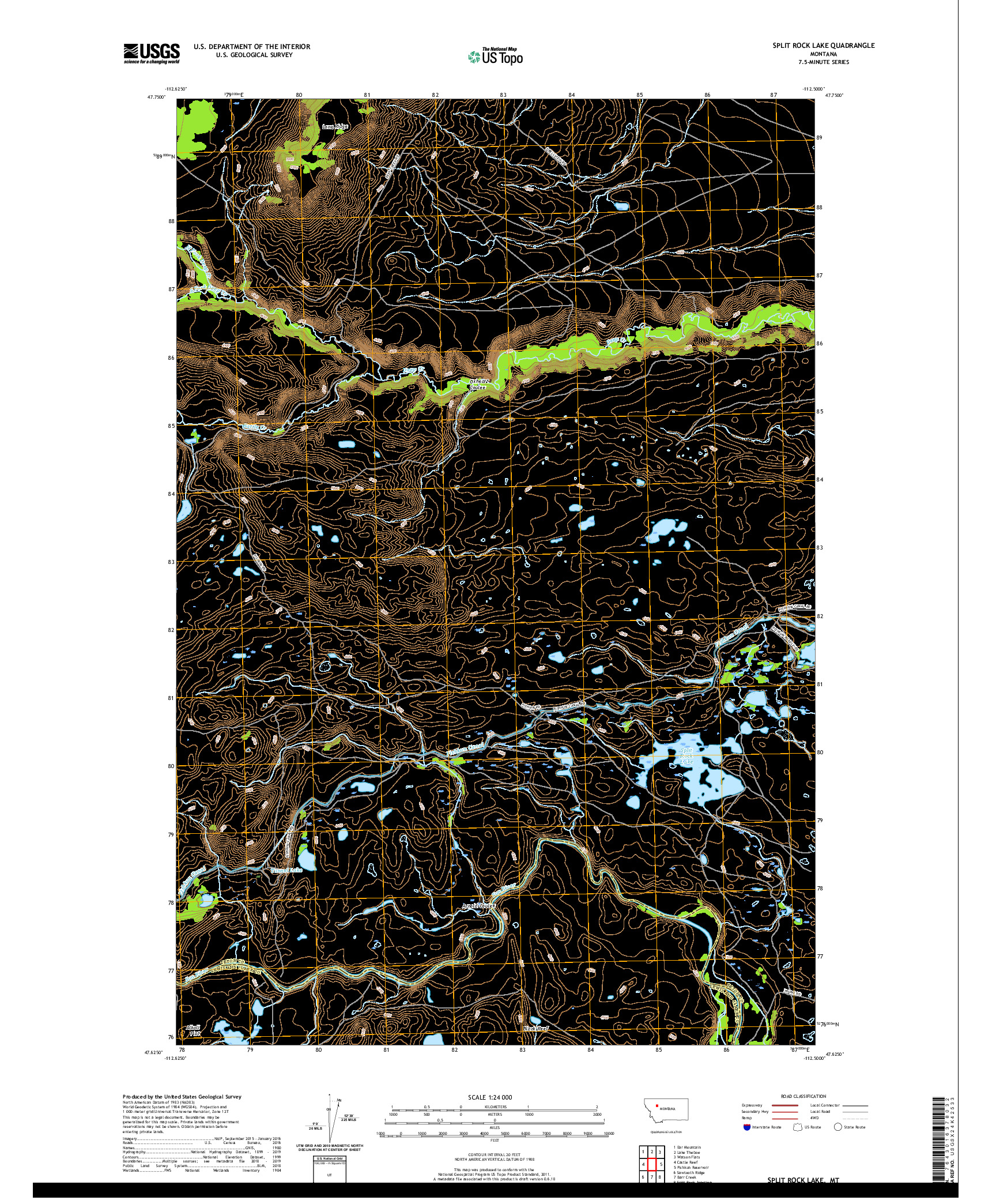 USGS US TOPO 7.5-MINUTE MAP FOR SPLIT ROCK LAKE, MT 2020