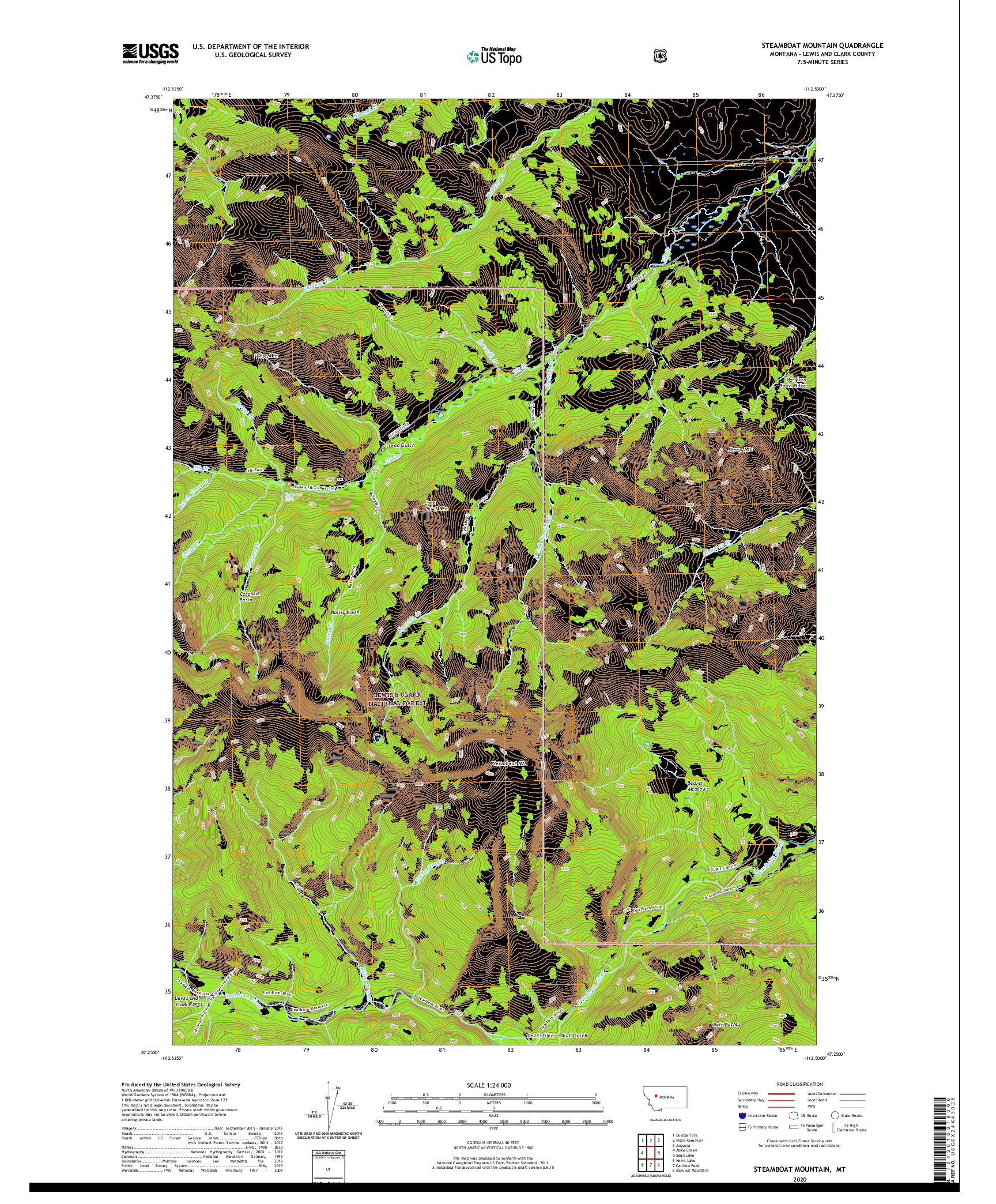 USGS US TOPO 7.5-MINUTE MAP FOR STEAMBOAT MOUNTAIN, MT 2020