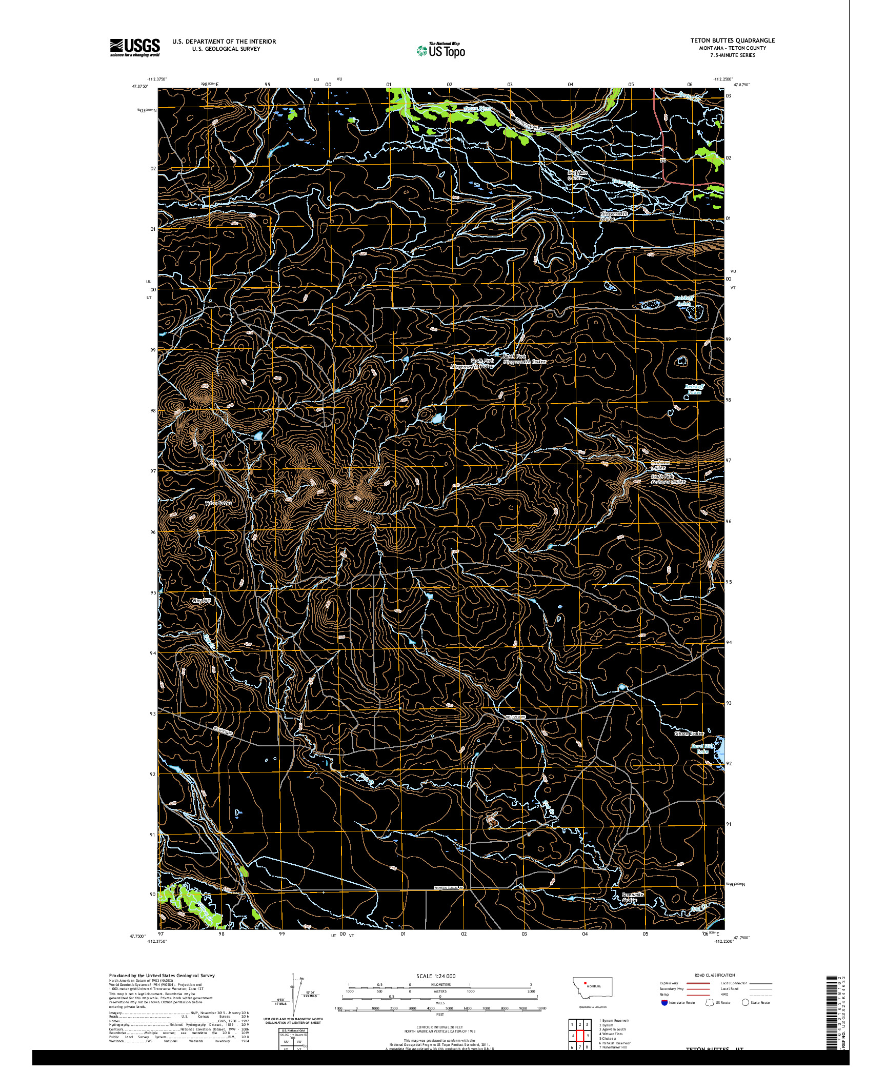 USGS US TOPO 7.5-MINUTE MAP FOR TETON BUTTES, MT 2020