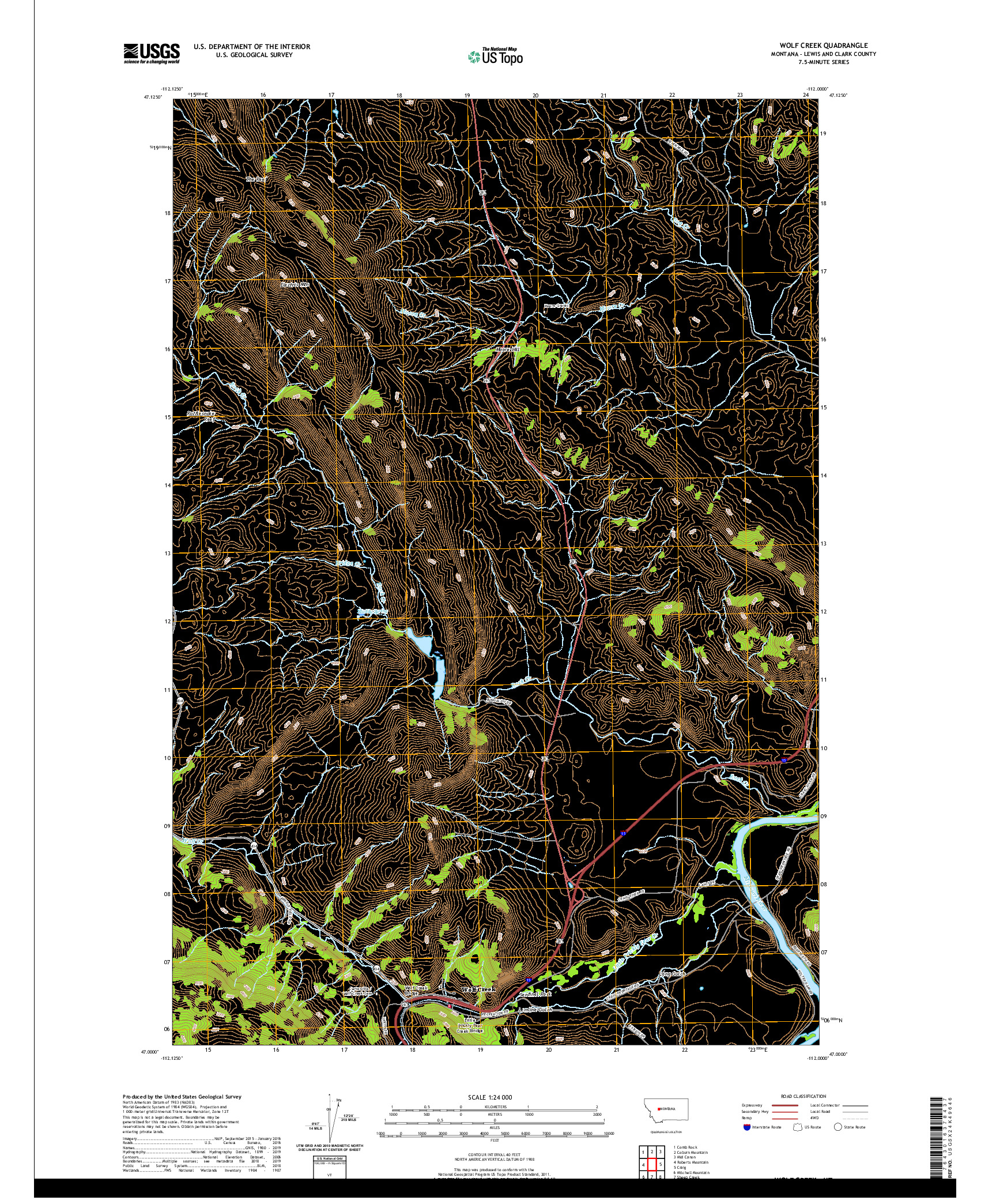 USGS US TOPO 7.5-MINUTE MAP FOR WOLF CREEK, MT 2020