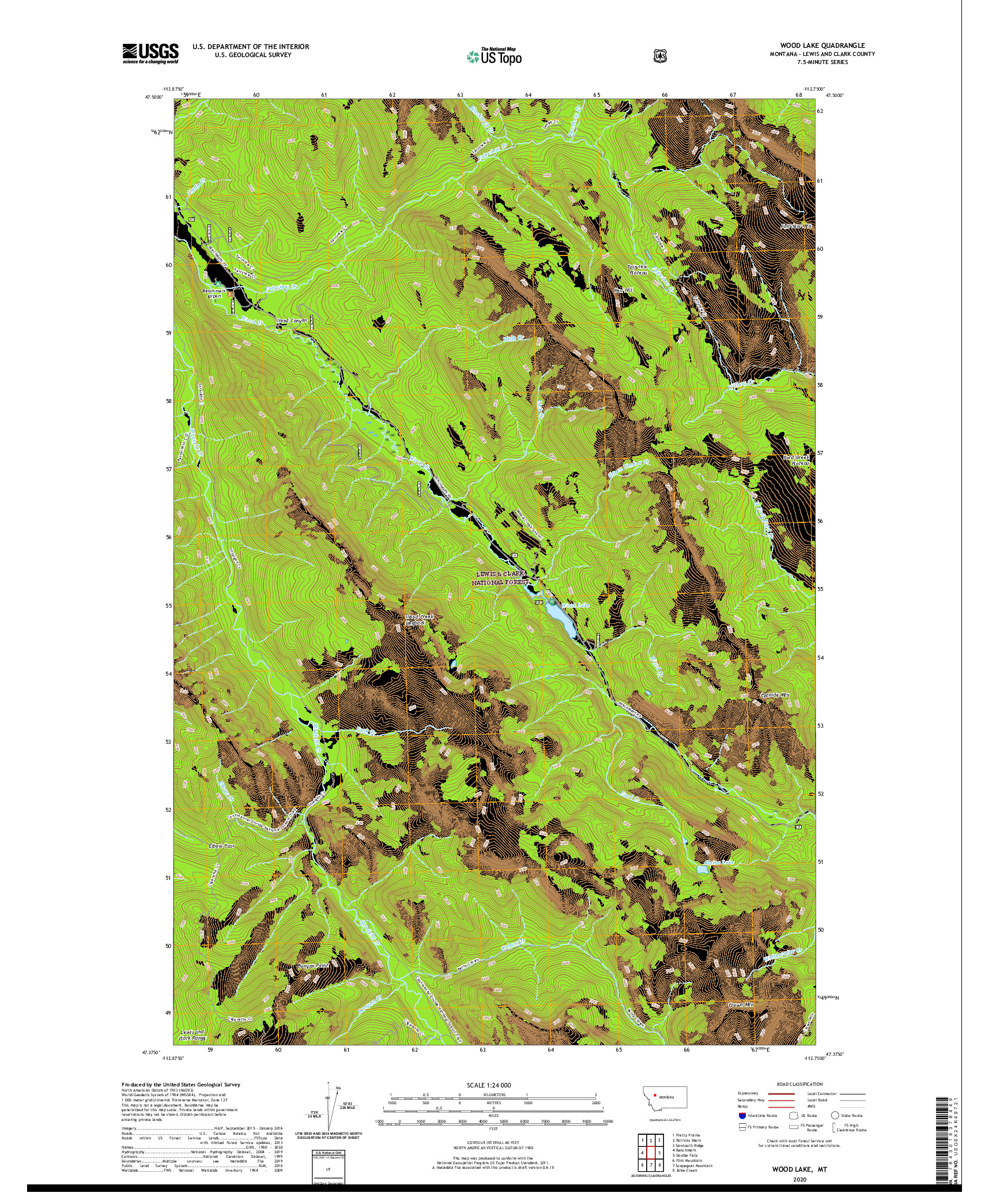 USGS US TOPO 7.5-MINUTE MAP FOR WOOD LAKE, MT 2020