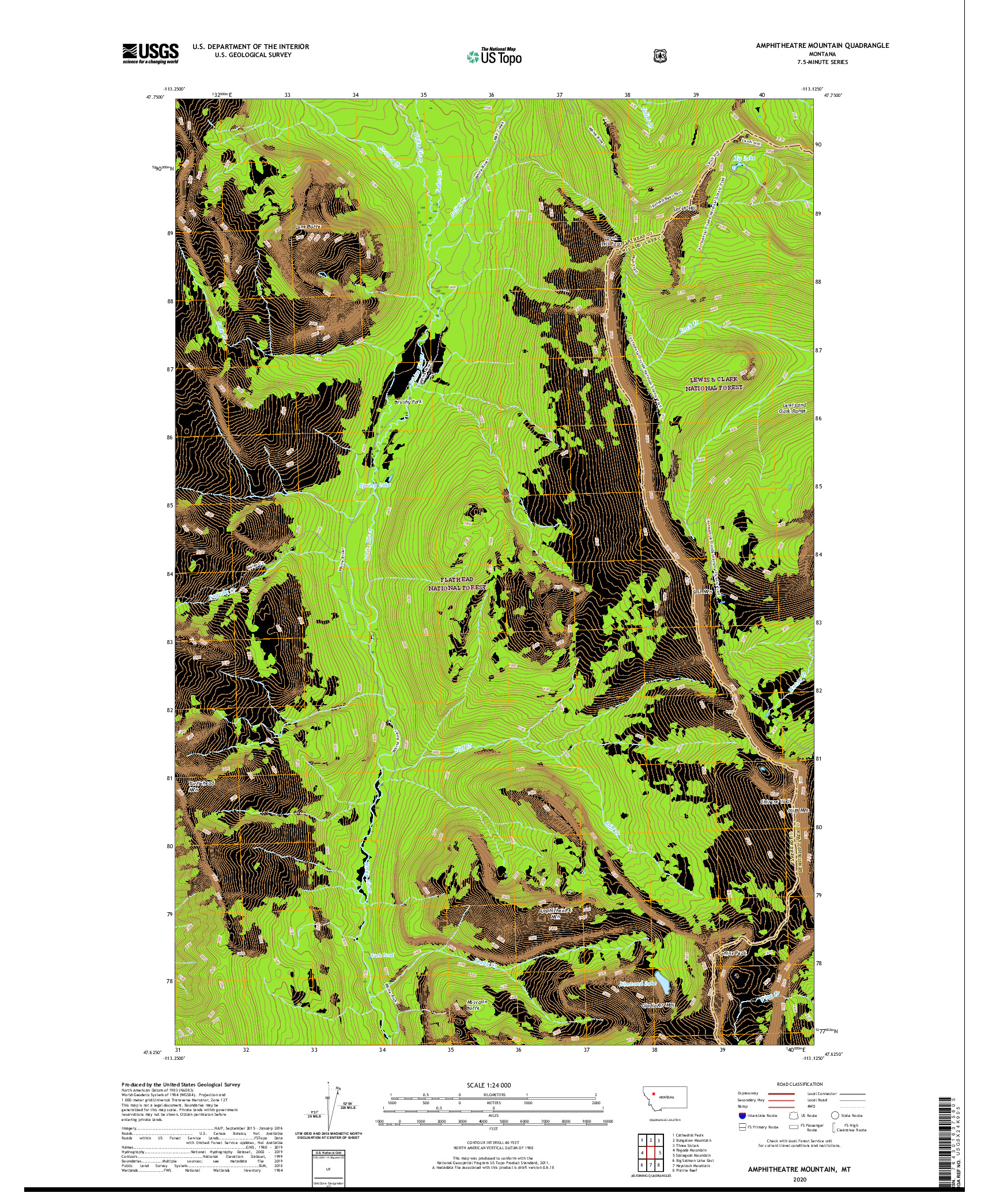 USGS US TOPO 7.5-MINUTE MAP FOR AMPHITHEATRE MOUNTAIN, MT 2020