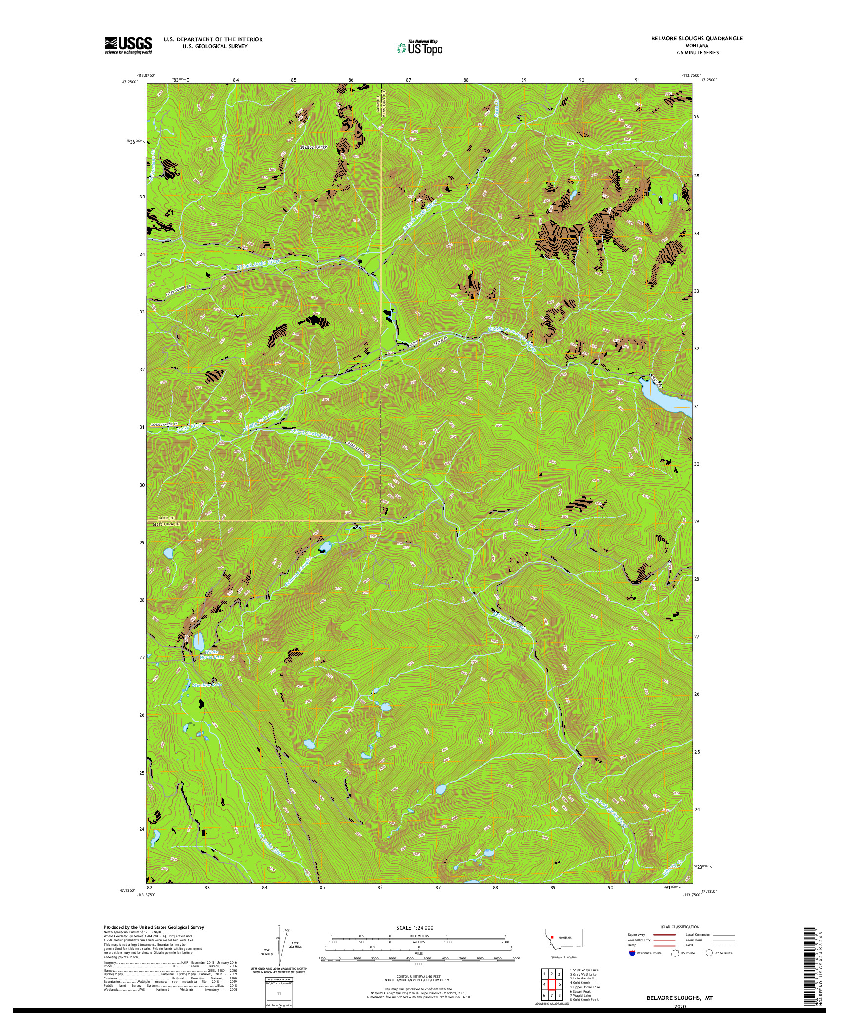 USGS US TOPO 7.5-MINUTE MAP FOR BELMORE SLOUGHS, MT 2020