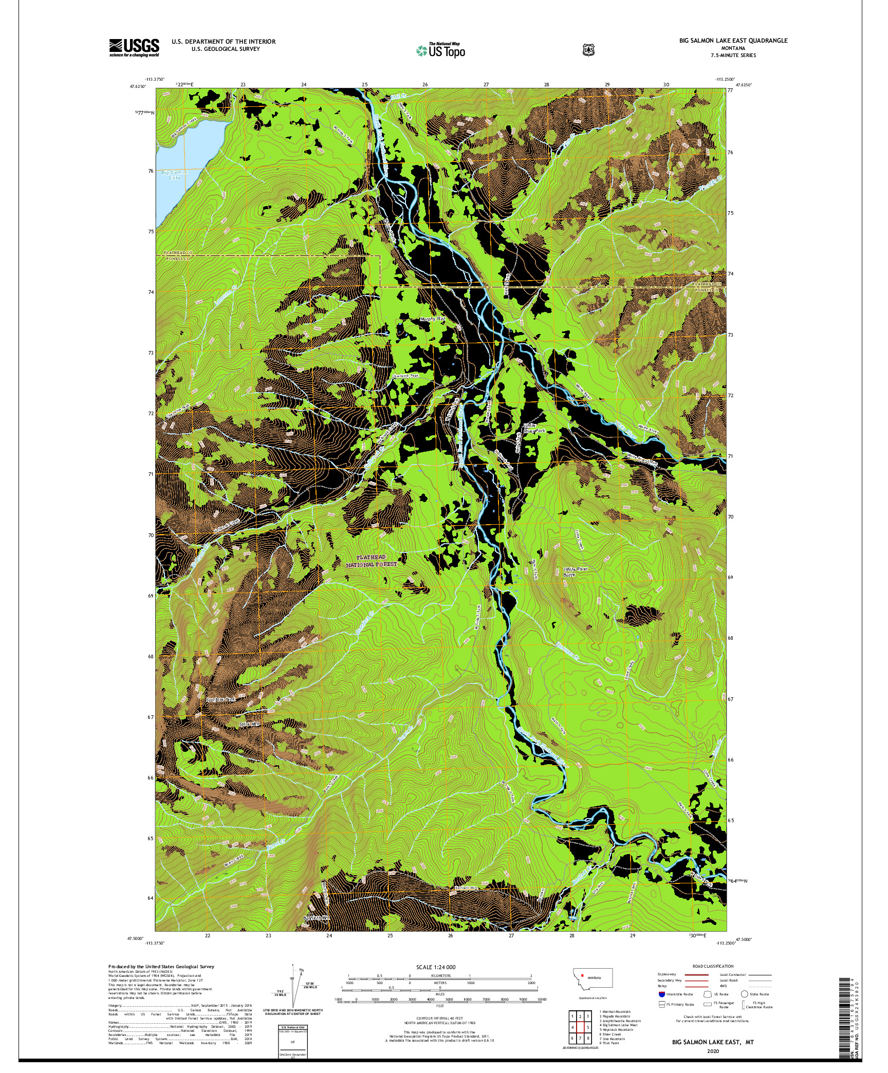 USGS US TOPO 7.5-MINUTE MAP FOR BIG SALMON LAKE EAST, MT 2020