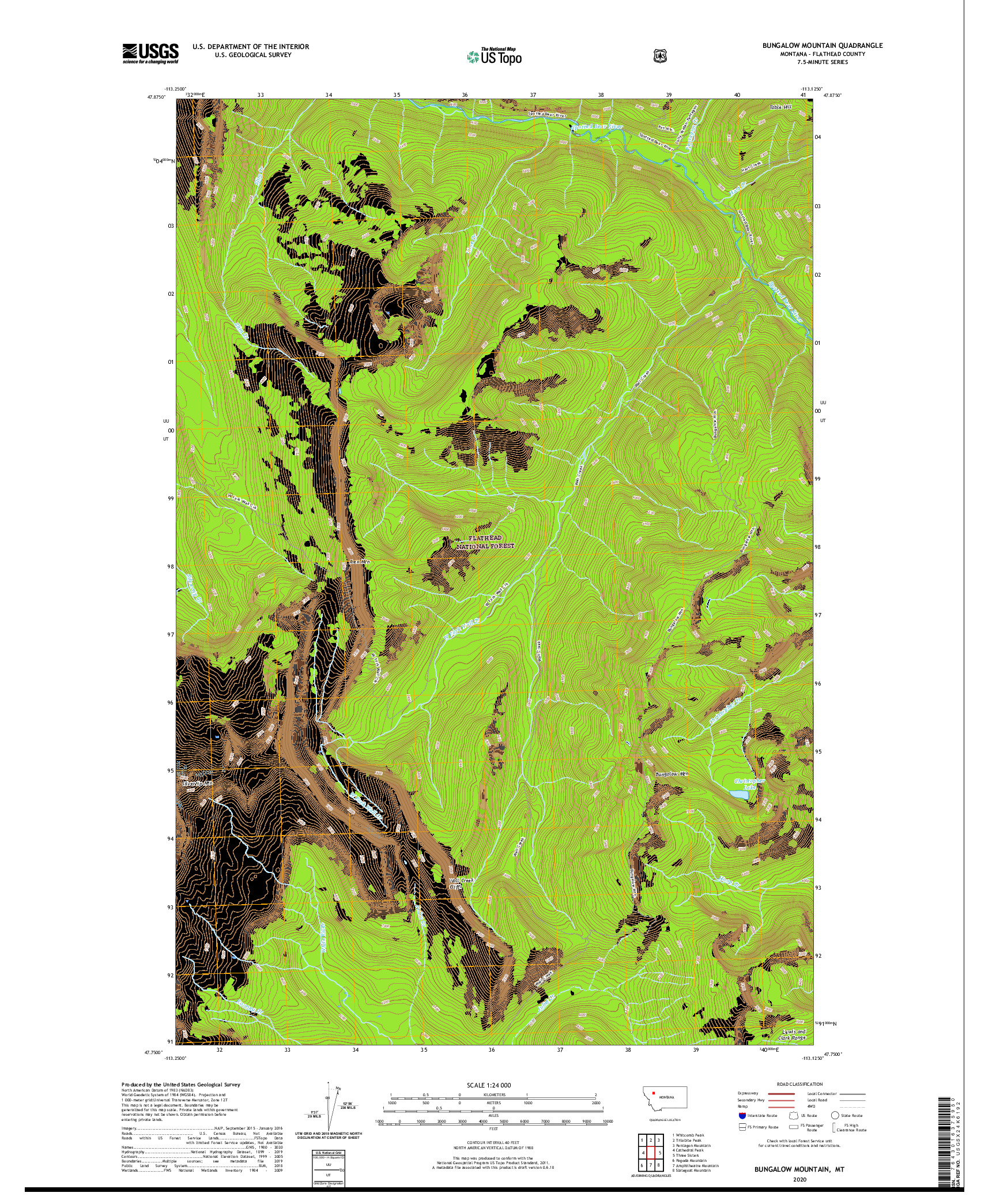 USGS US TOPO 7.5-MINUTE MAP FOR BUNGALOW MOUNTAIN, MT 2020