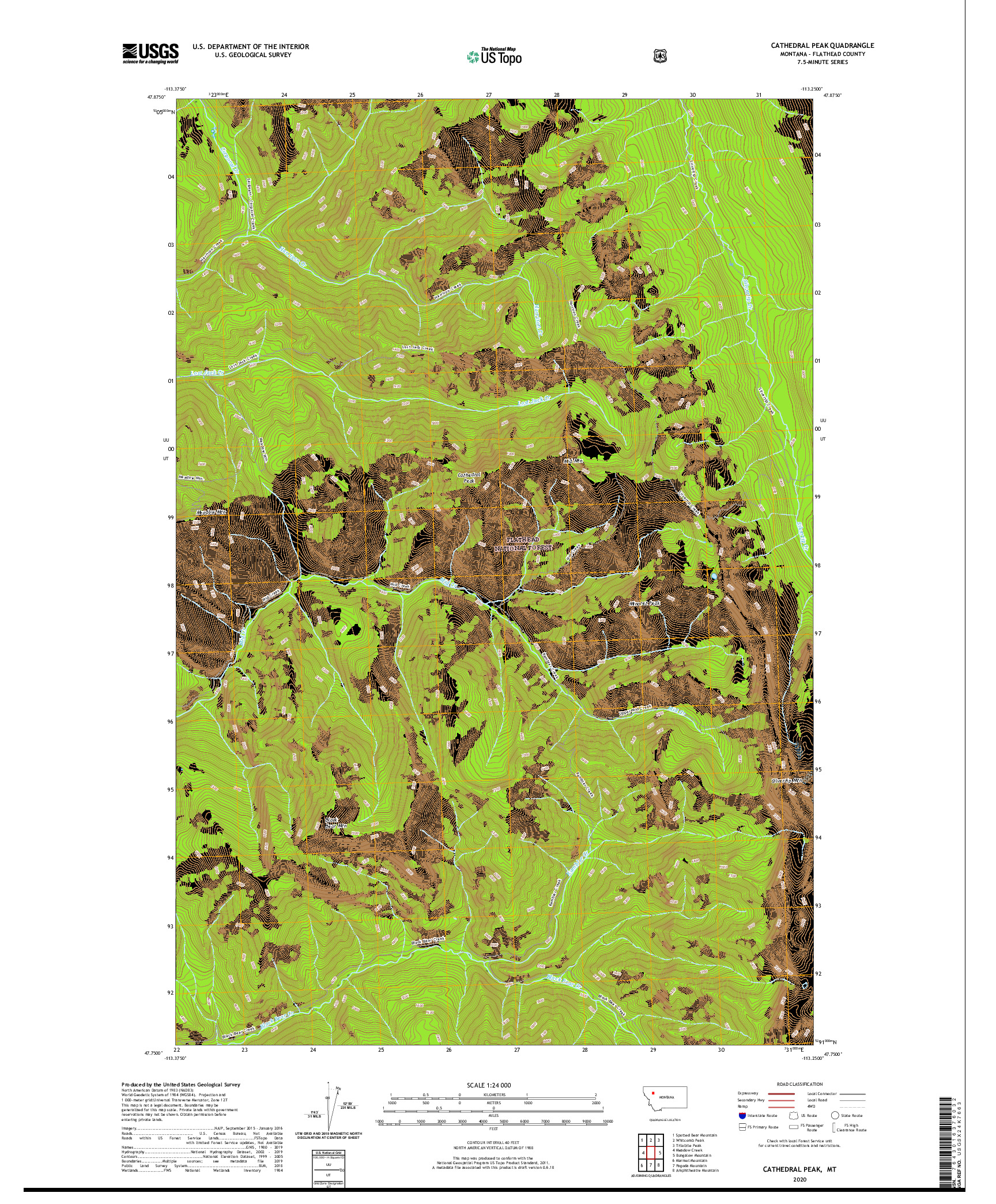 USGS US TOPO 7.5-MINUTE MAP FOR CATHEDRAL PEAK, MT 2020