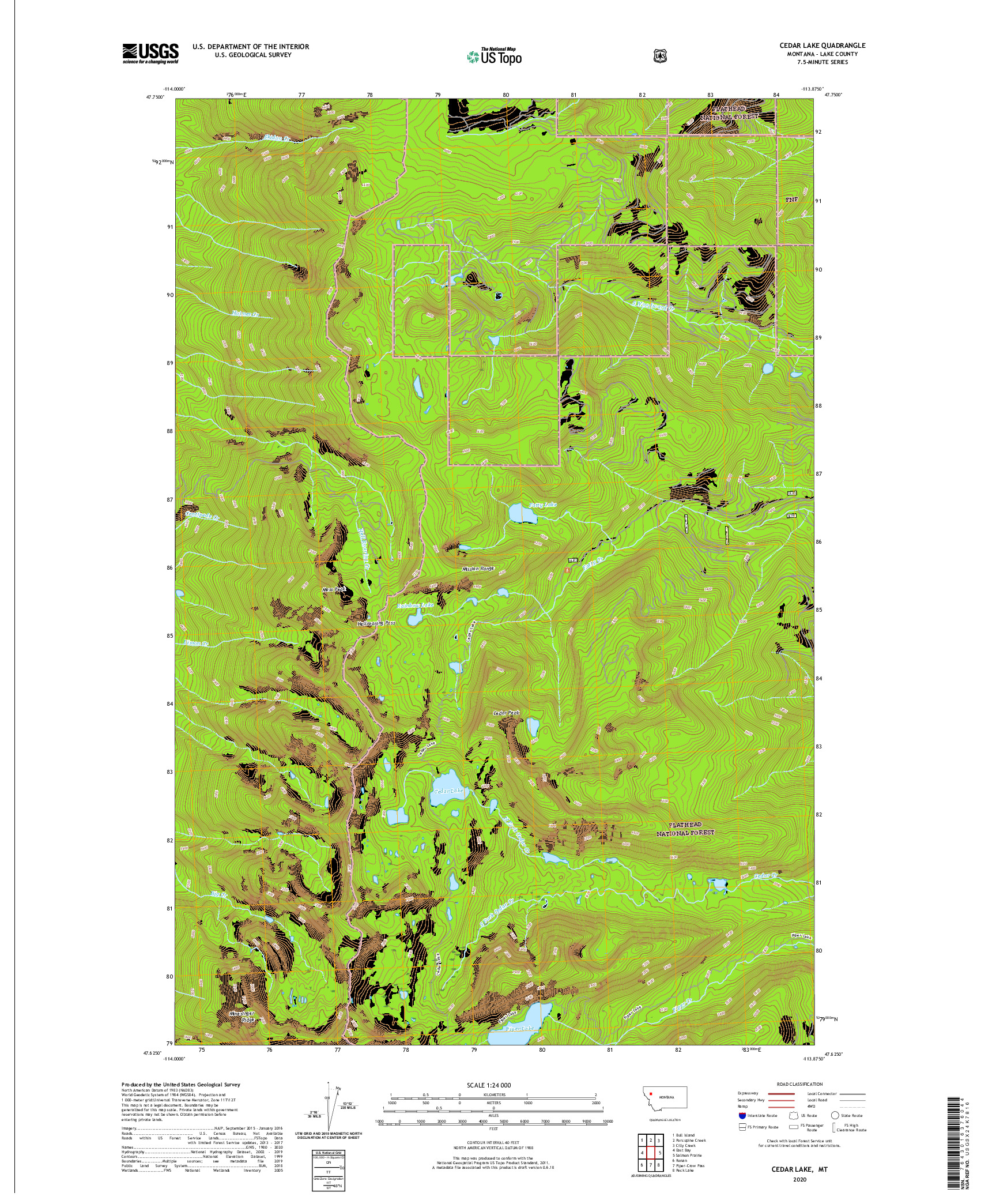 USGS US TOPO 7.5-MINUTE MAP FOR CEDAR LAKE, MT 2020