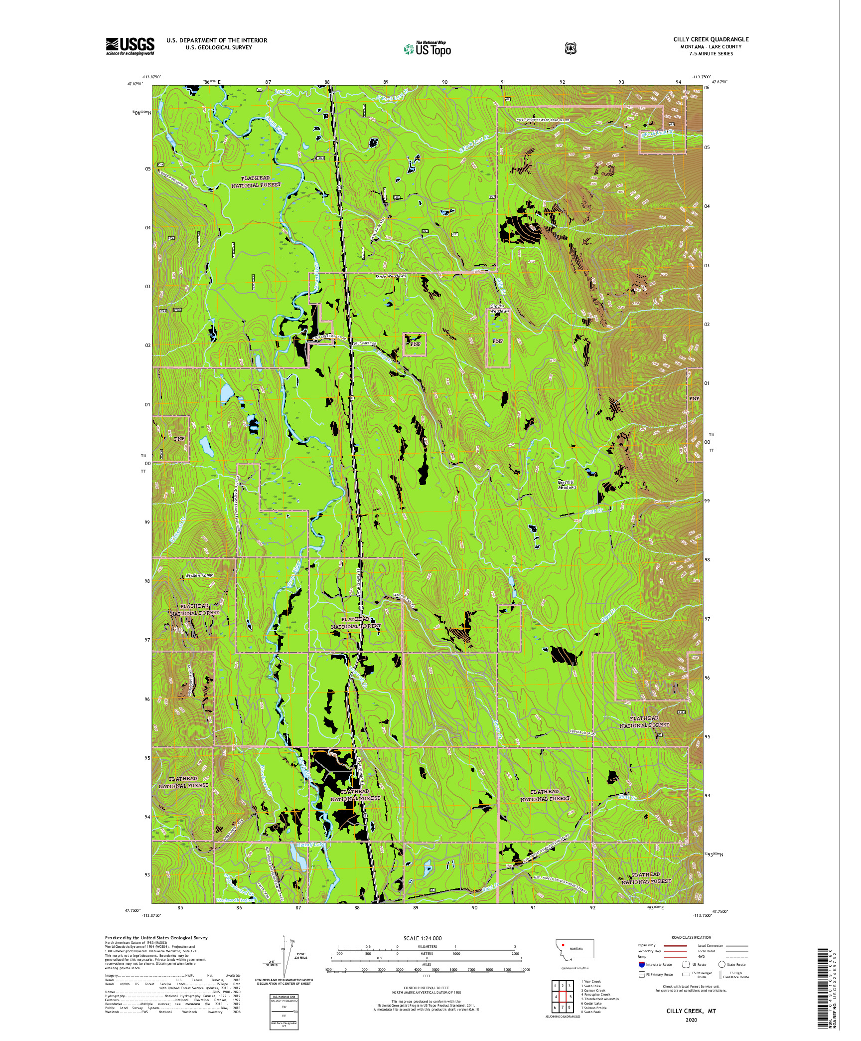 USGS US TOPO 7.5-MINUTE MAP FOR CILLY CREEK, MT 2020