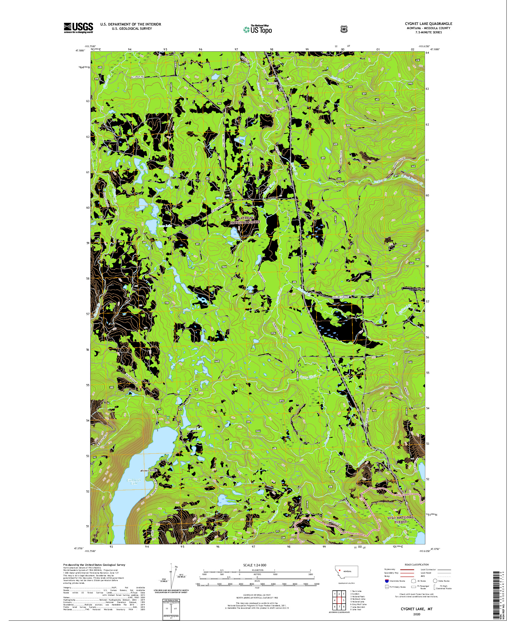 USGS US TOPO 7.5-MINUTE MAP FOR CYGNET LAKE, MT 2020