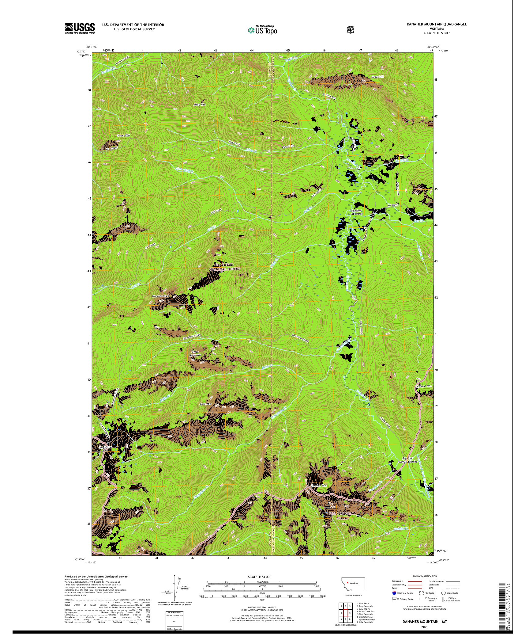 USGS US TOPO 7.5-MINUTE MAP FOR DANAHER MOUNTAIN, MT 2020