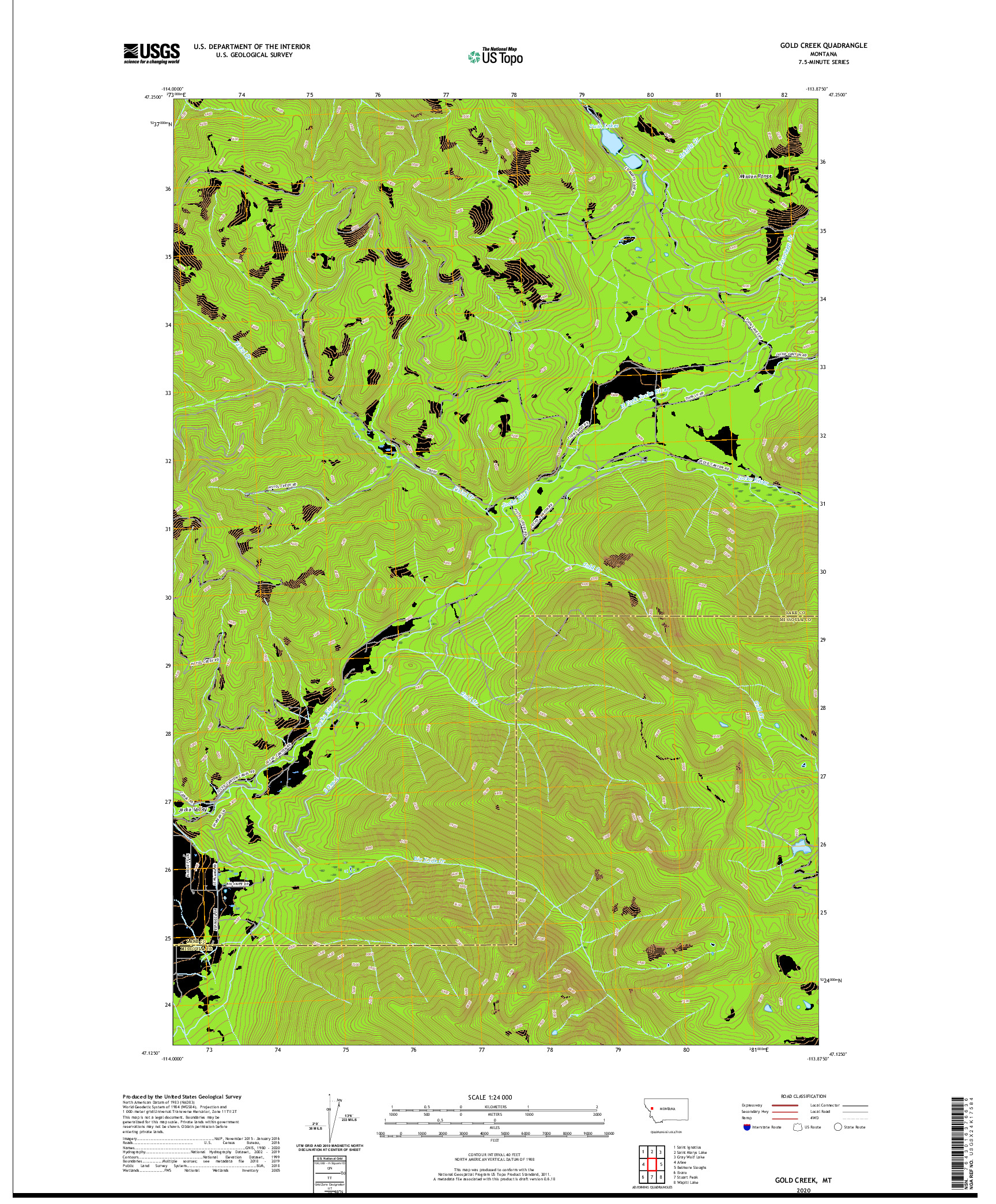 USGS US TOPO 7.5-MINUTE MAP FOR GOLD CREEK, MT 2020