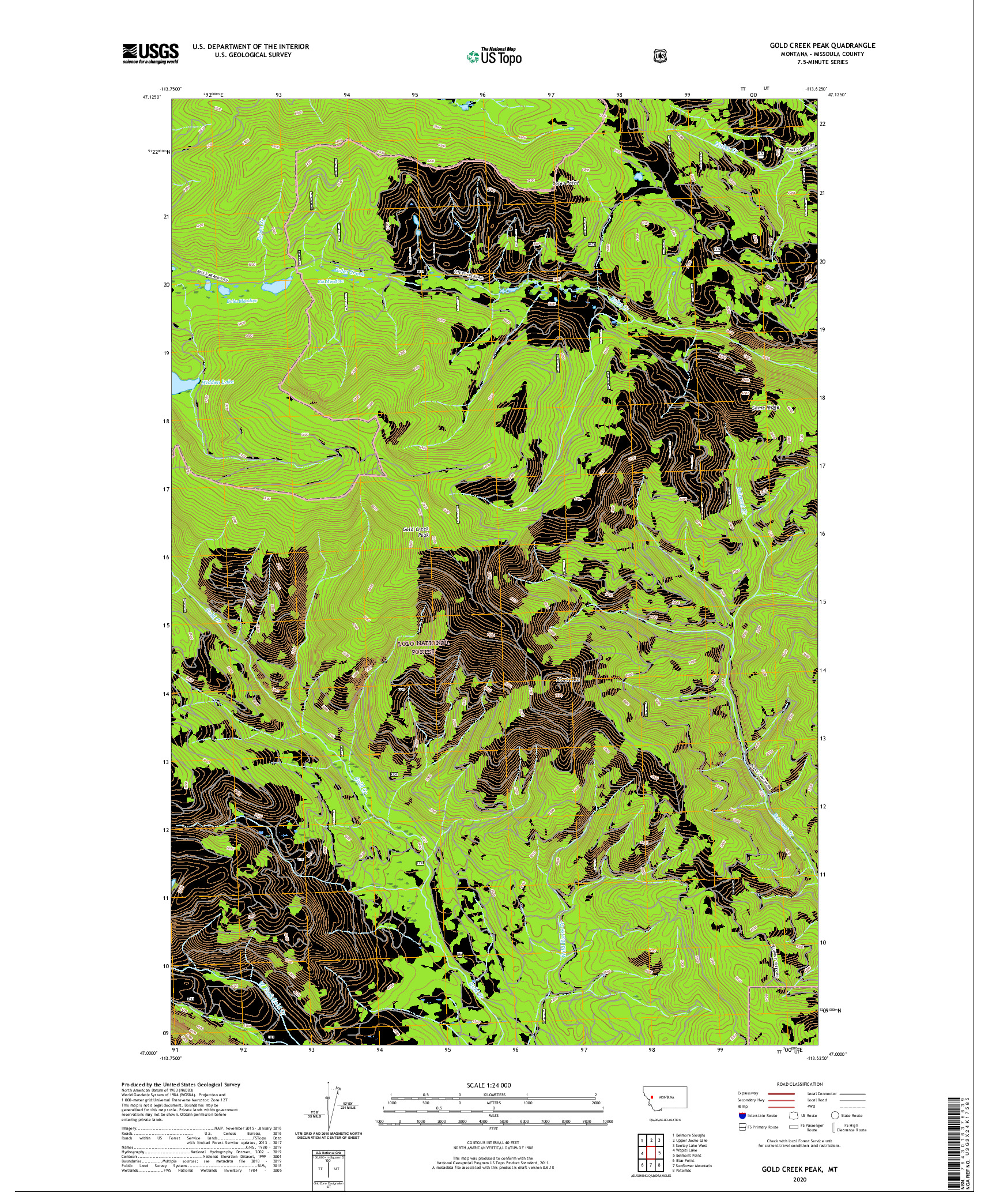 USGS US TOPO 7.5-MINUTE MAP FOR GOLD CREEK PEAK, MT 2020