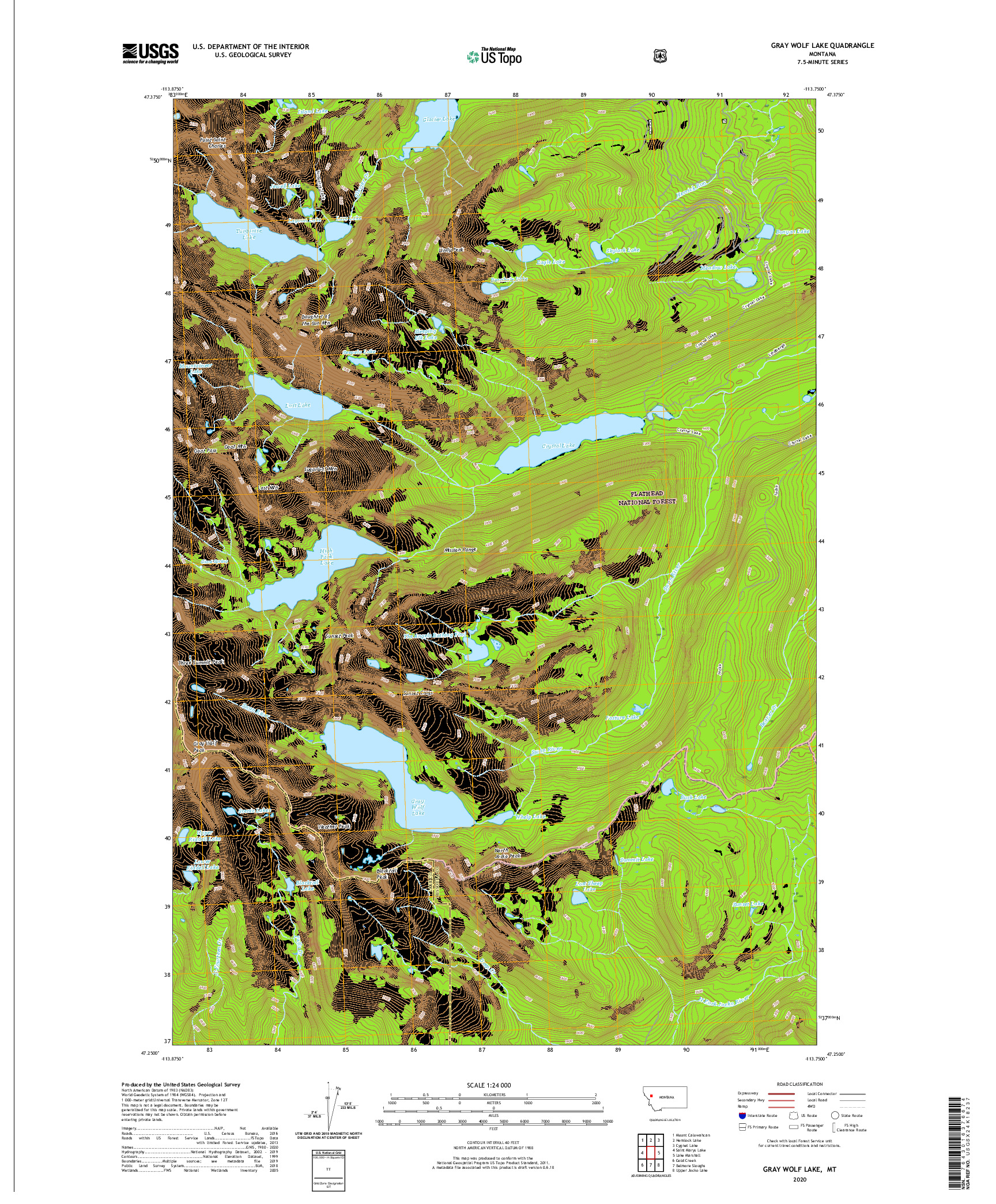 USGS US TOPO 7.5-MINUTE MAP FOR GRAY WOLF LAKE, MT 2020
